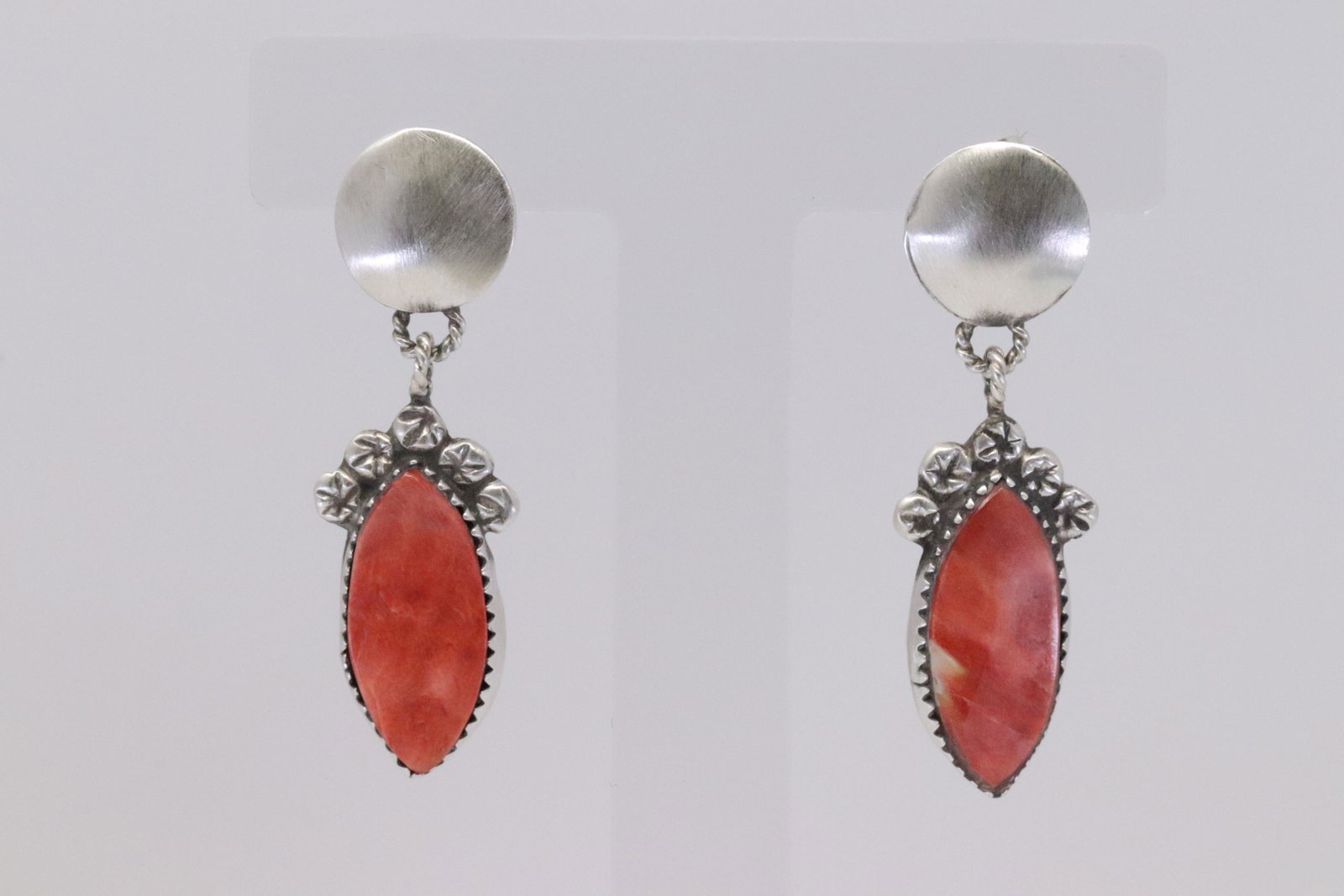 Native American Navajo Handmade Sterling Silver Spiny: This is a Native American Navajo Handmade Sterling Silver Spiny Oyster Post Dangle Earrings by Selena Warner.