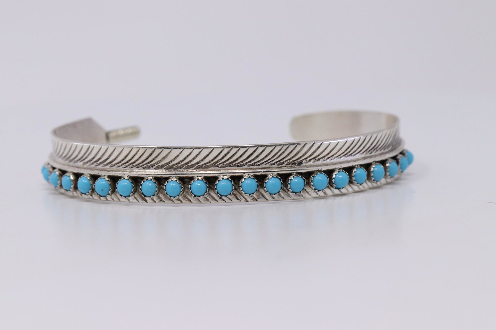 Native American Navajo Handmade by Aaron Davis Sterling: This is a Native American Navajo Handmade by Aaron Davis Sterling Silver Full Turquoise Feather Cuff Bracelet