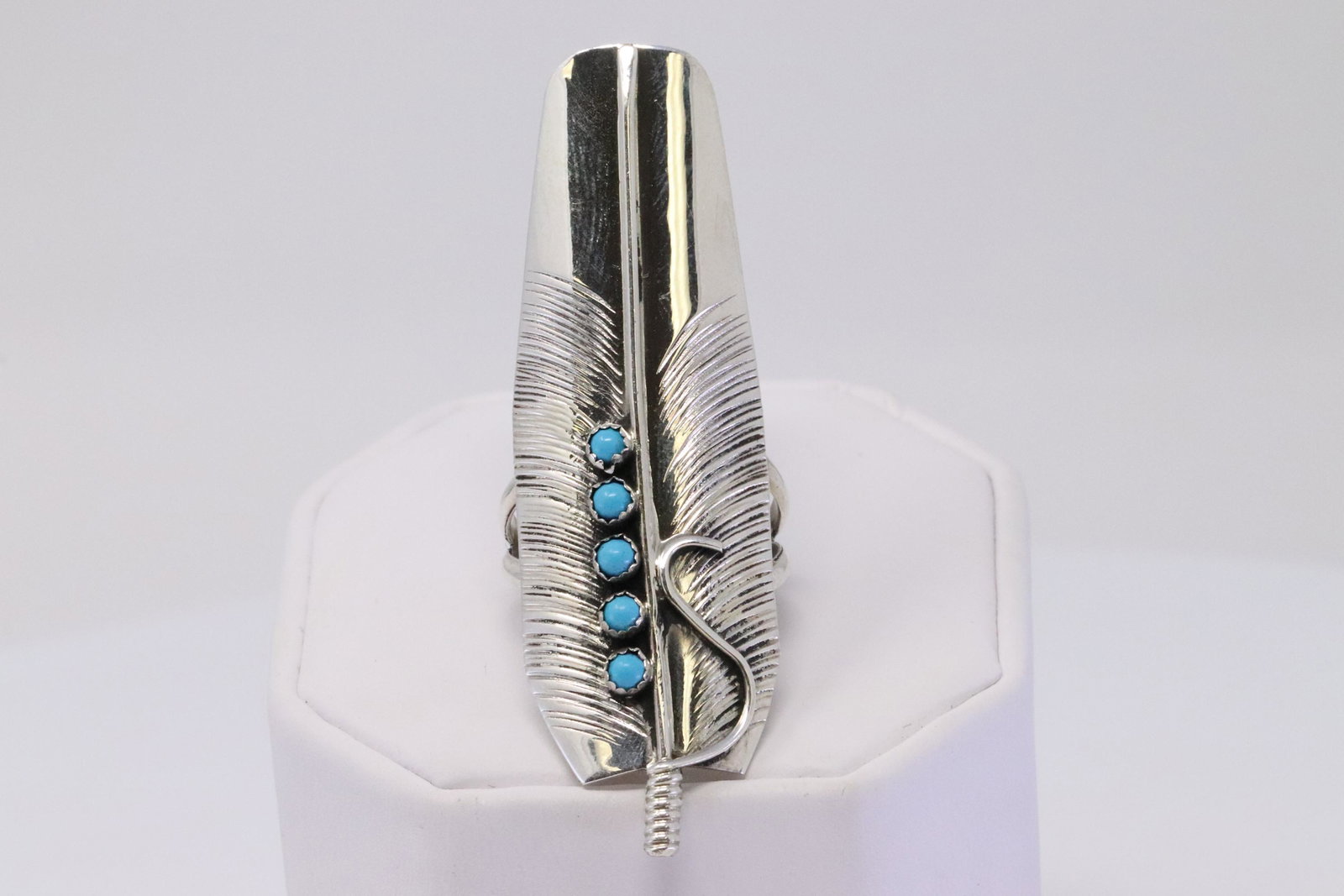 Native American Navajo Handmade Sterling Silver: This is a Native American Navajo Handmade Sterling Silver Turquoise Feather Ring by Byron Begay. Ring size is 8.25