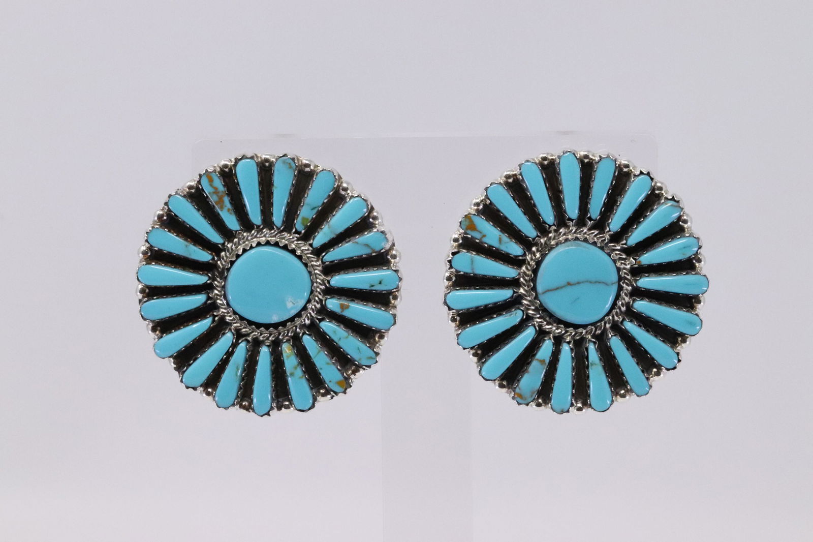 Native American Navajo Handmade Sterling Silver: This is a Native American Navajo Handmade Sterling Silver Turquoise Cluster Post Earrings by Pamela Benally.