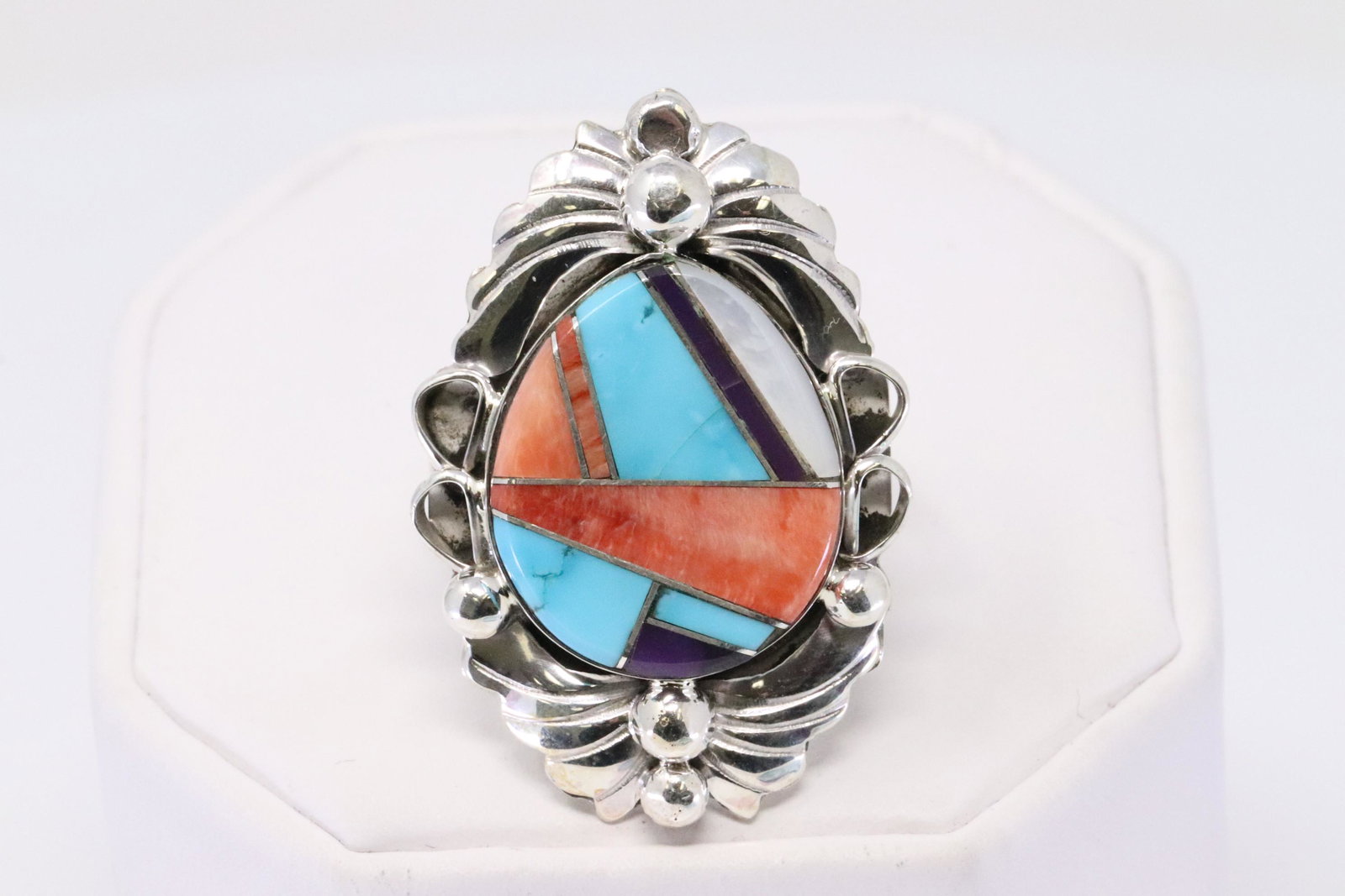 Native American Navajo Handmade Sterling Silver: This is a Native American Navajo Handmade Sterling Silver Multi-Color Inlay Ring by Jerome Yazzie. Ring size is 9.25