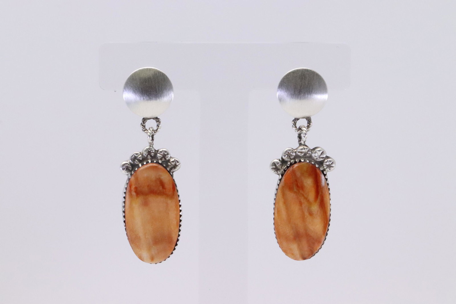 Native American Navajo Handmade Sterling Silver Spiny: This is a Native American Navajo Handmade Sterling Silver Spiny Oyster Dangle Earrings by Selena Warner. Earrings Length is 2.00in"