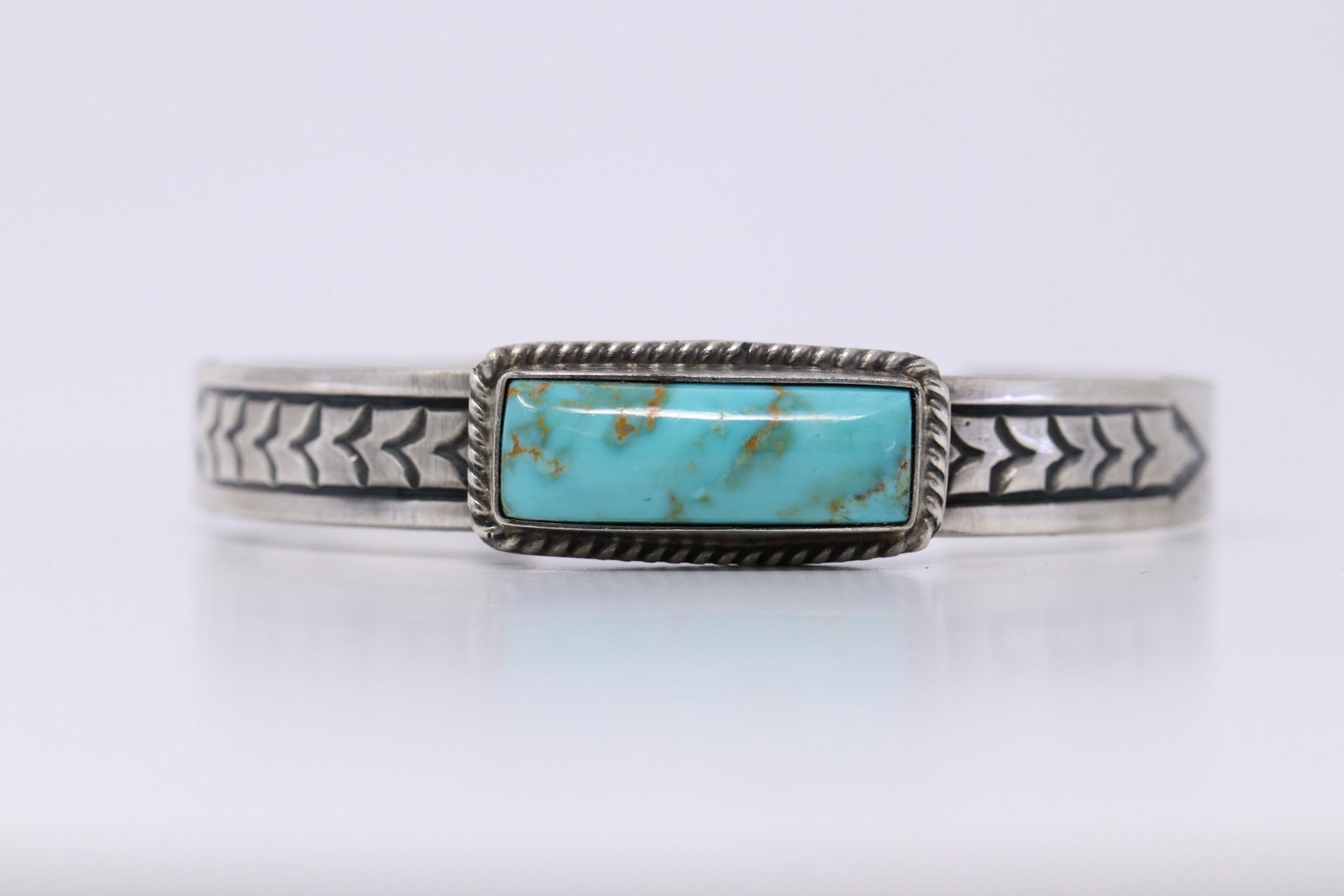 Native American Navajo Handmade Sterling Silver: This is a Native American Navajo Handmade Sterling Silver KingmanTurquoise Bracelet by Rick Enriquez