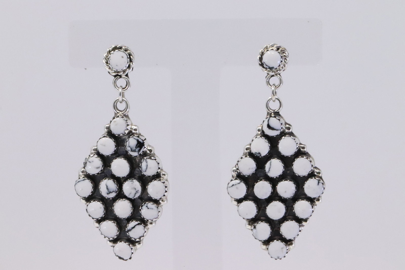 Native American Navajo Handmade Sterling Silver: This a Native American Navajo Handmade Sterling Silver Hallowhite Stone Earrings by Mathilda Benally. Earrings Length is 2.00in"