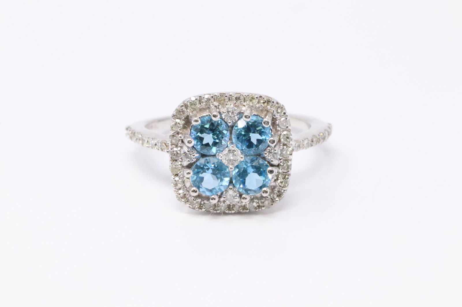 14KT Diamond Blue Topaz/Design Halo Look Ring (1 of 4)