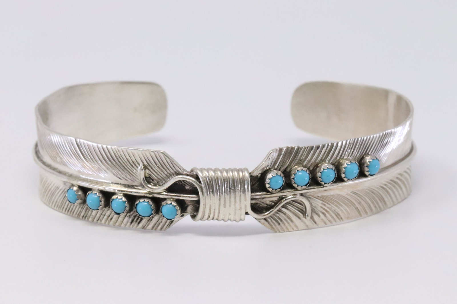 Native American Navajo Handmade Sterling Silver: Native American Navajo Handmade | Sterling Silver | Turquoise Stone | Feather Bracelet| Byron Begay. | Native American Navajo Southwest Indian Jewelry REF: A.B