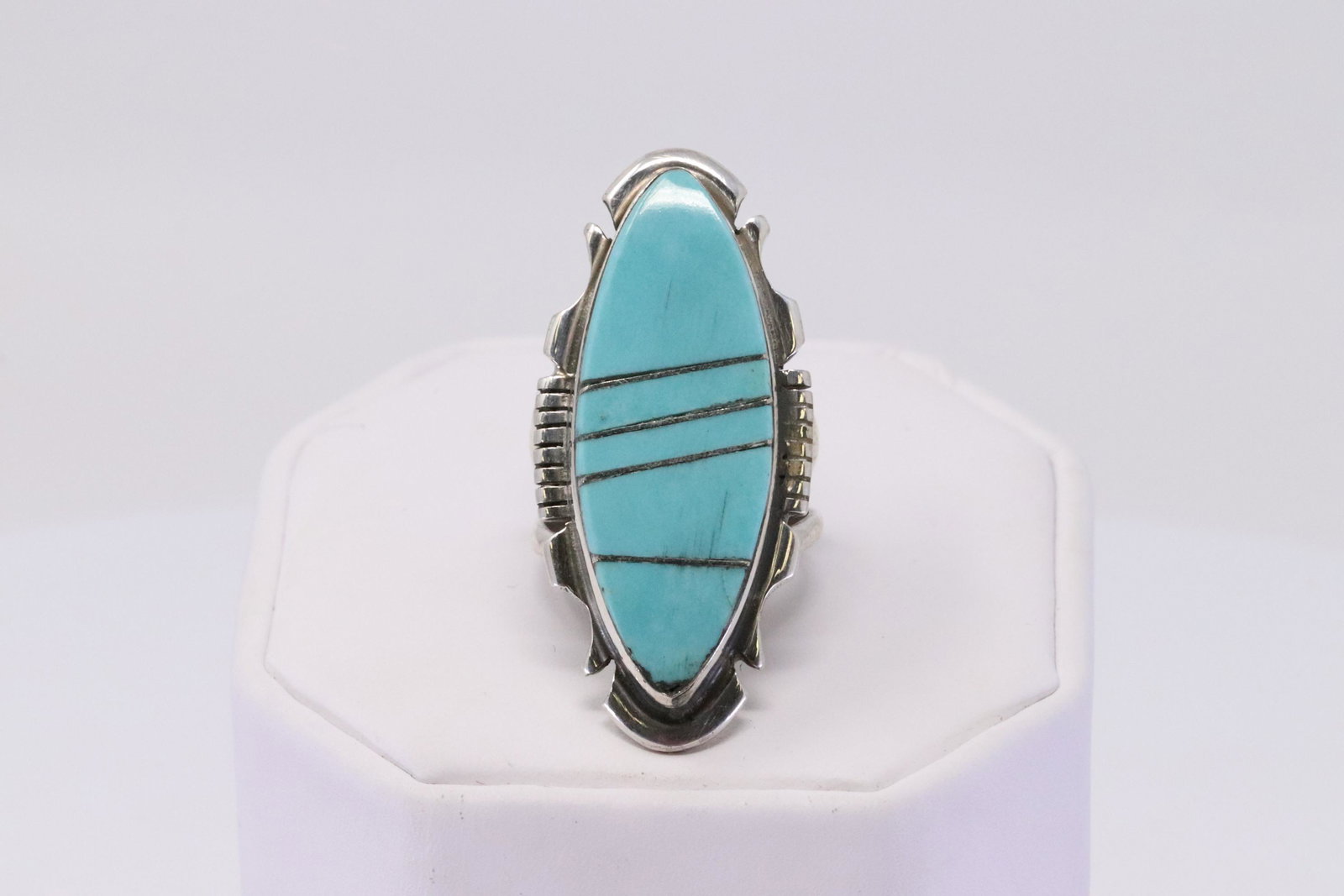 Native American Navajo Handmade Sterling Silver: This is a Native American Navajo Handmade Sterling Silver Turquoise inlay Ring by Steve Francisco. Ring Size is 6.00