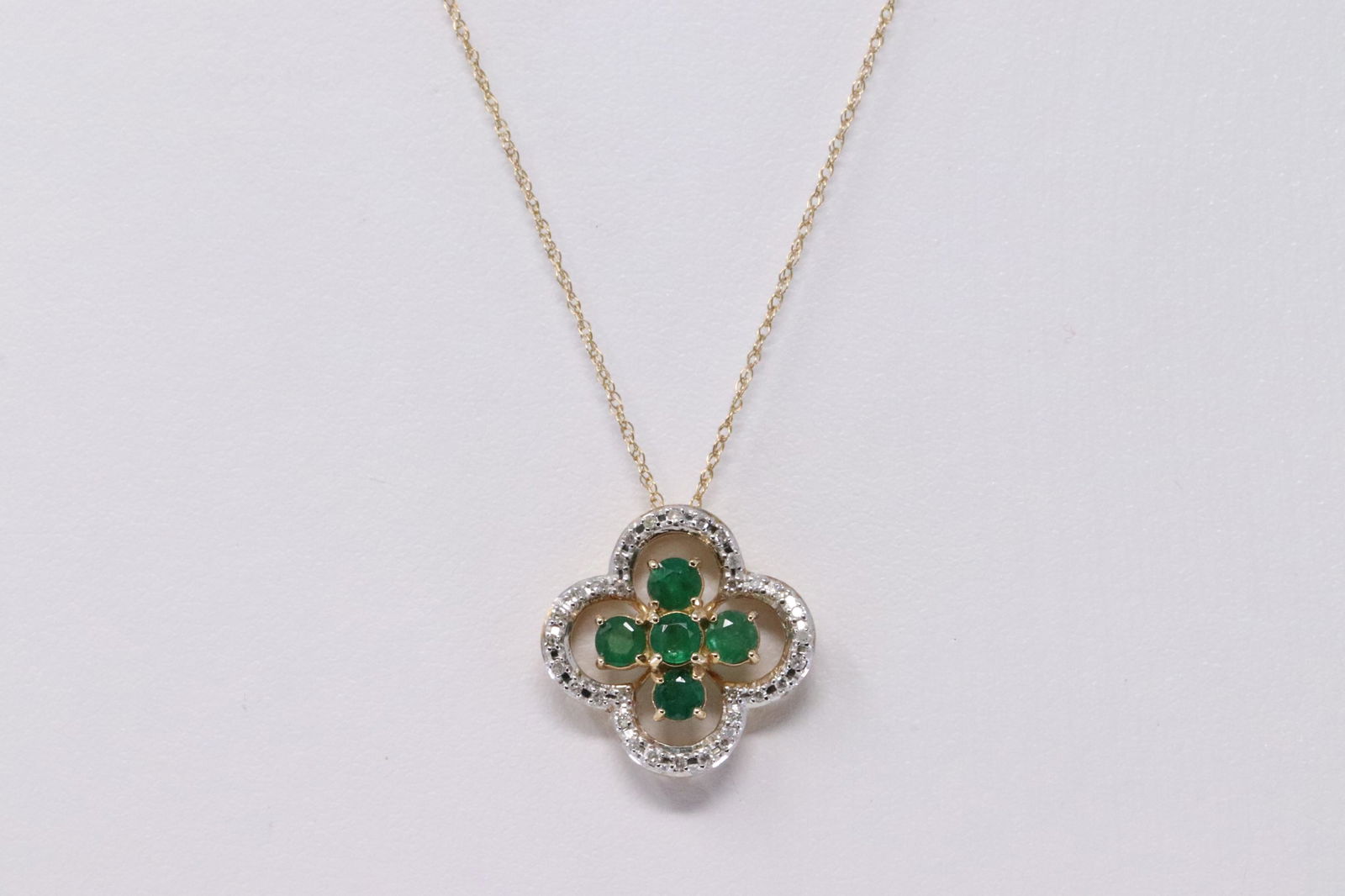 14KT Diamond/Emerald Flower Pendant (1 of 5)