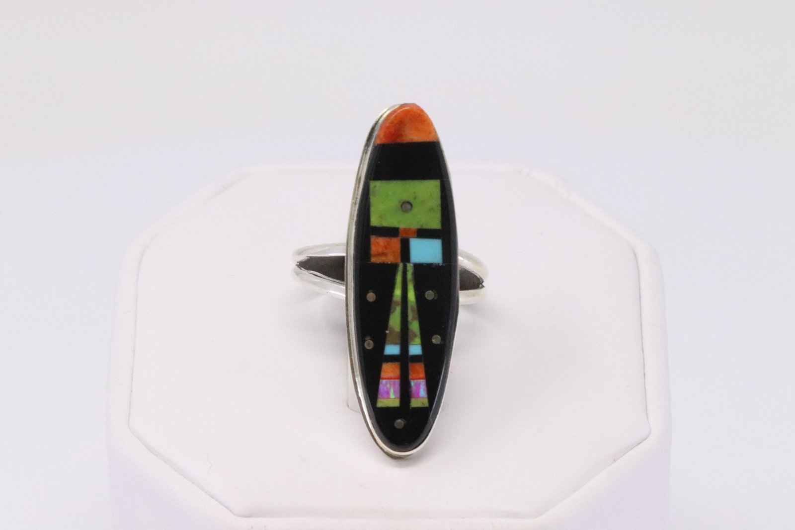 Native American Handmade Sterling Silver Navajo Sky: This is a Native American Handmade Sterling Silver Navajo Sky Multi-Color Ring By Gilbert Smith. Ring size: 7.50"