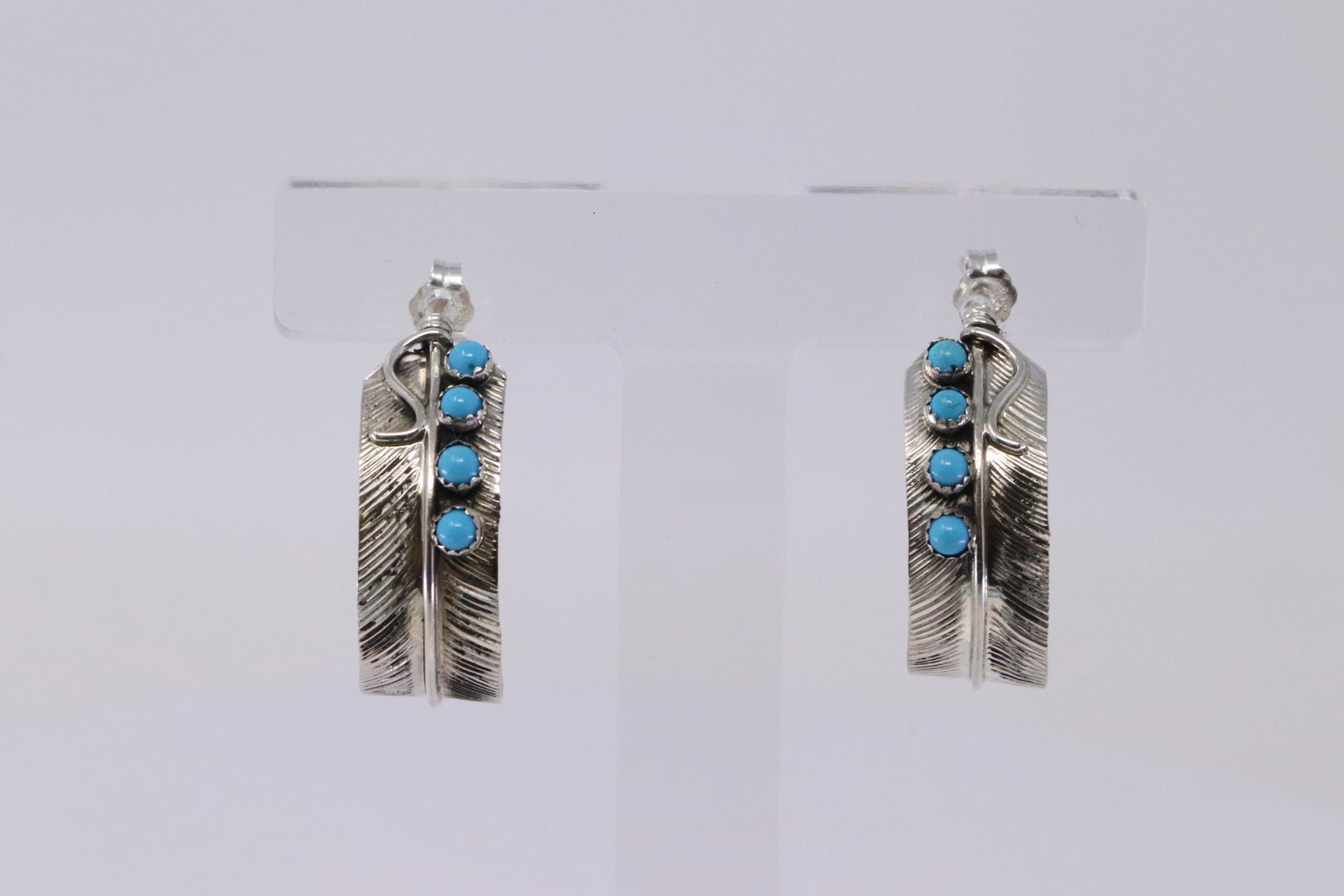 Native American Navajo Handmade Sterling Silver: This is Native American Navajo Handmade Sterling Silver Turquoise Feather Earring's By Byron Begay.