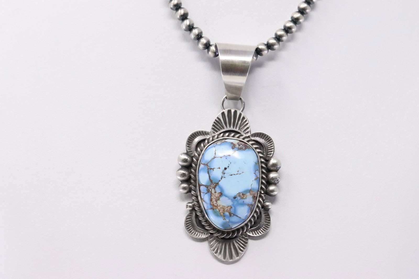 Native American Navajo Handmade Sterling Silver Golden: This is Native American Navajo Handmade Sterling Silver Golden Hill Turquoise Necklace By Mary Ann Spencer. Necklace length: 24.00"