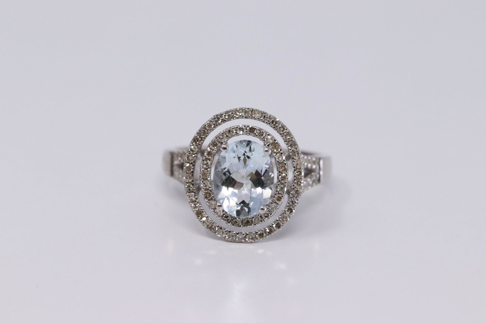 14Kt Diamonds & Aquamarine Ladies Ring (1 of 4)
