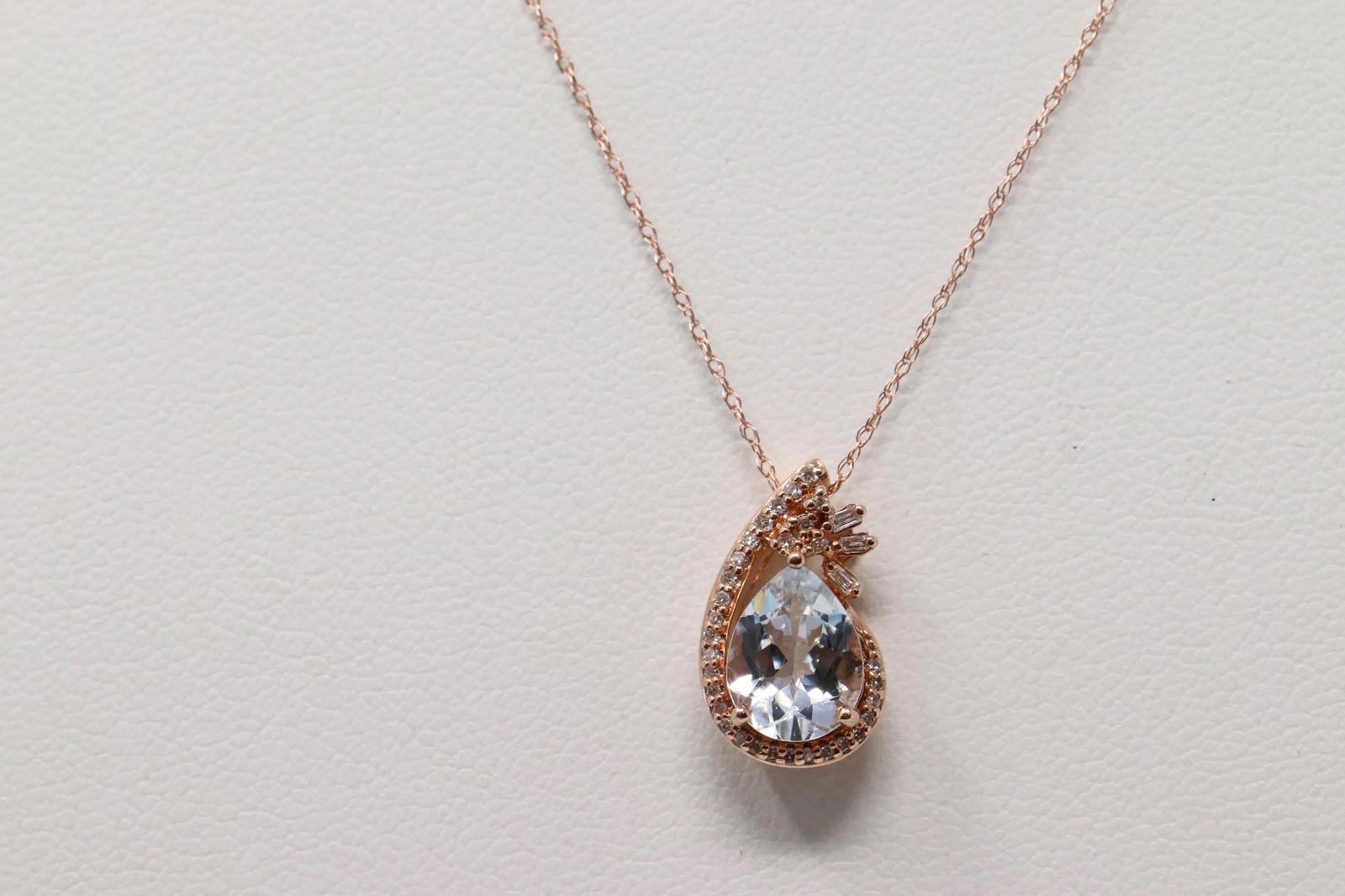 14Kt Rose Gold Diamond Necklace w/ Aquamarine (1 of 1)