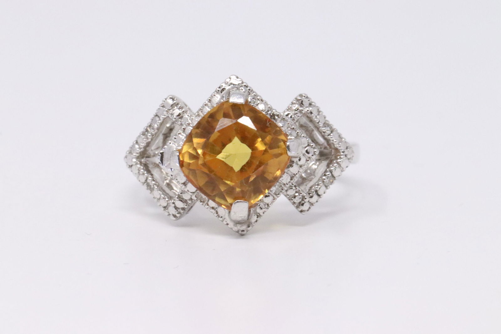 14kt White Gold Citrine Diamond Ring (1 of 4)