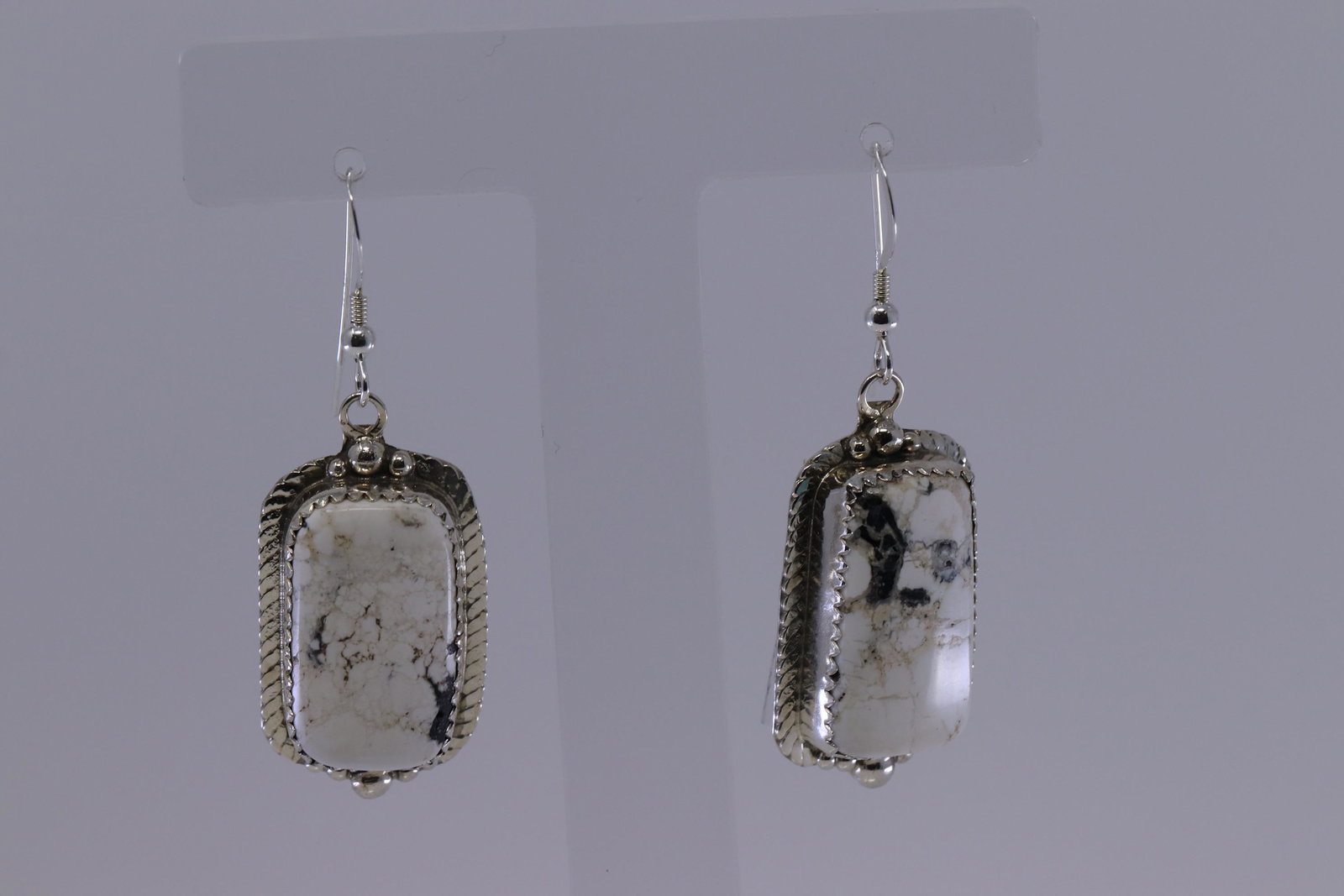 Native American Navajo Handmade Sterling Silver: This is a Native American Navajo Handmade Sterling Silver Magnesite Hook Earrings By Virginia Becenti.