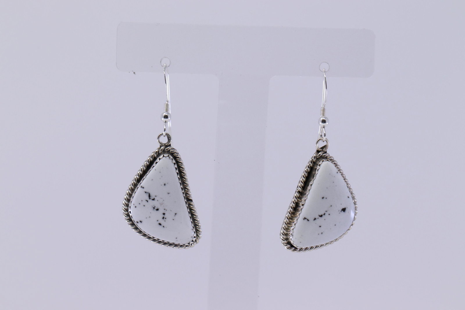 Navajo Handmade Sterling Silver Magnesite Hook Earrings: This is a Navajo Handmade Sterling Silver Magnesite Hook Earrings By Virginia Becenti
