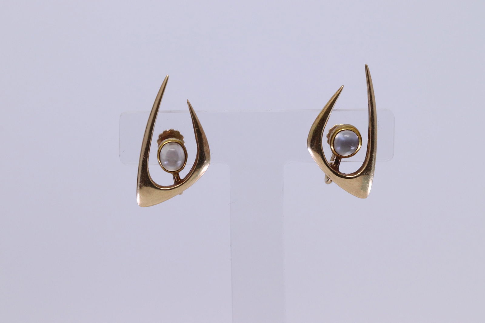 14KT Art Deco Moon Stone Earrings (1 of 3)