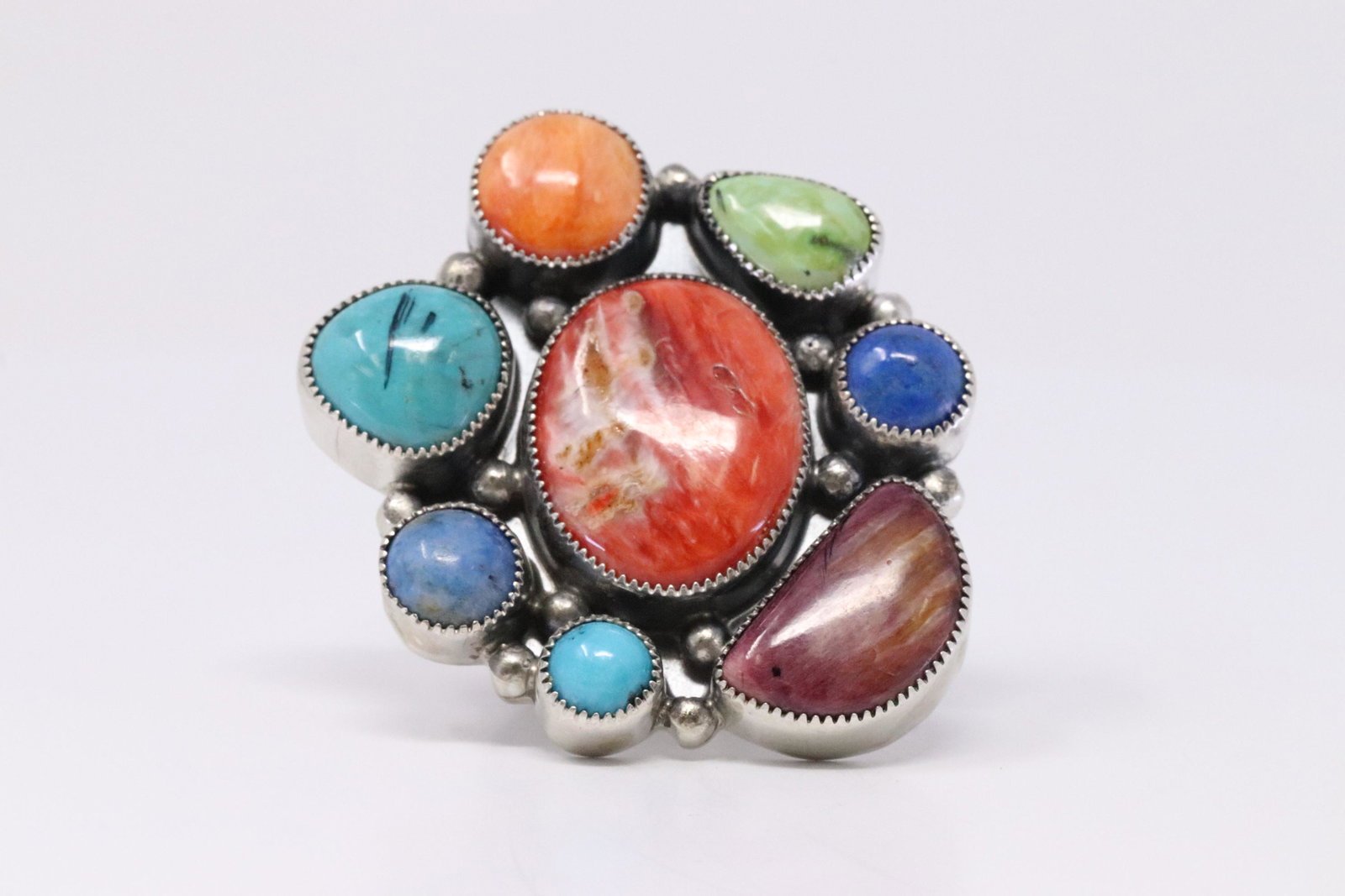 Native American Navajo Handmade Sterling Silver: This is a Native American Navajo Handmade Sterling Silver Mutl-Color Ring By R.B. Ring size: 8.25.