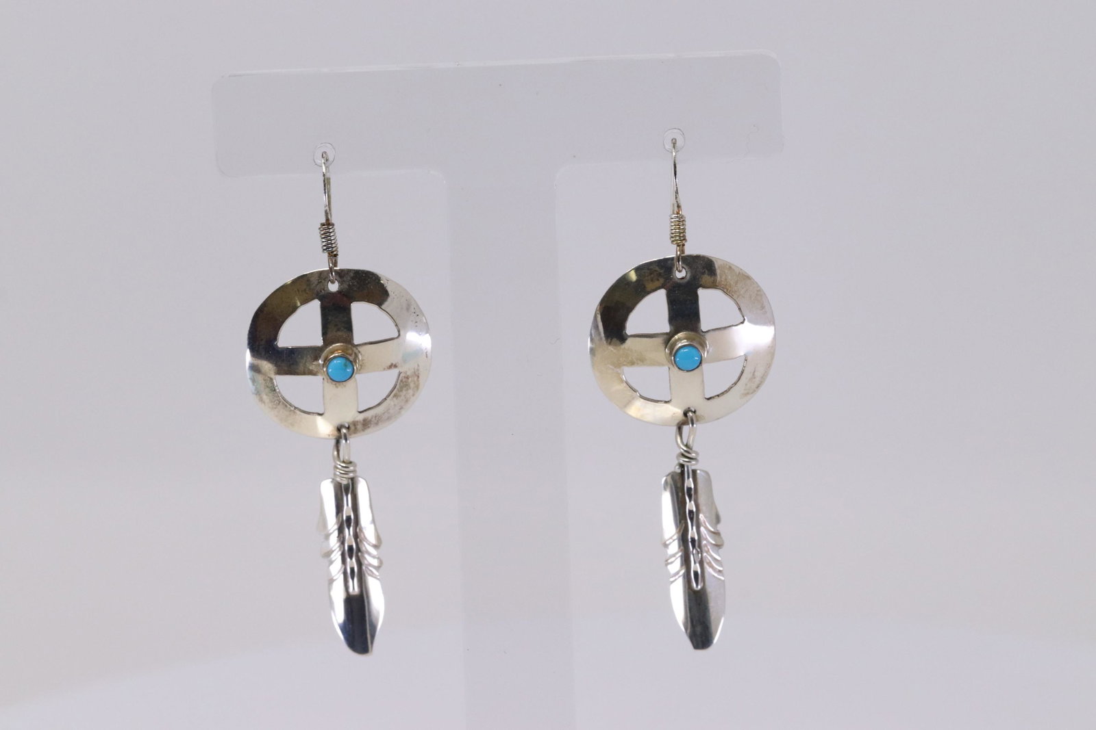 Native American Navajo Handmade Sterling Silver: This is a Native American Navajo Handmade Sterling Silver Turquoise Earring's By Jeff James.