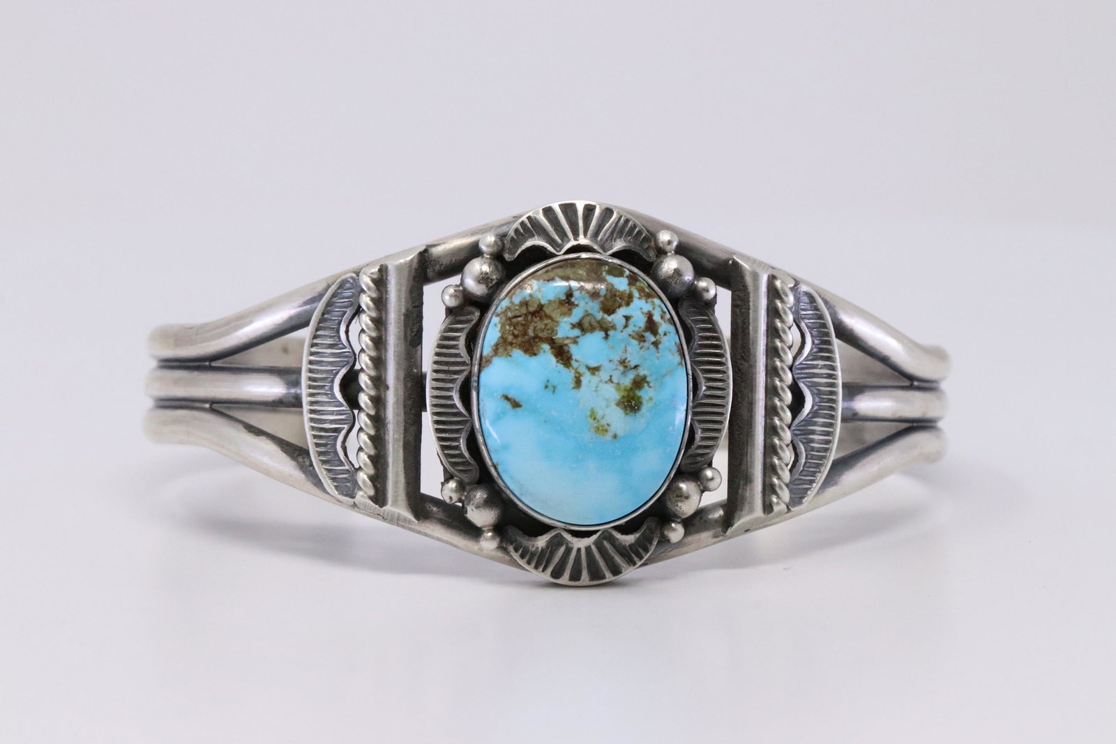 Native American Navajo Handmade Kingman Turquoise: This is a Native American Navajo Handmade Kingman Turquoise Bracelet By Mary Ann.