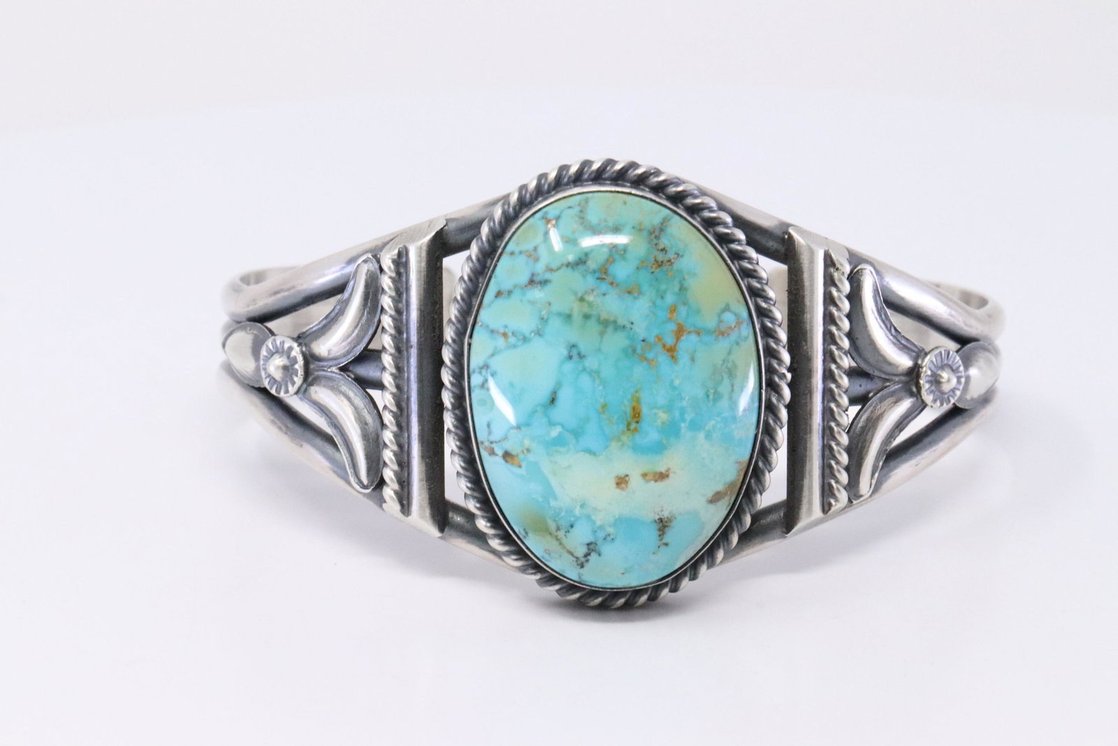 Native American Navajo Handmade Sterling Silver: This is a Native American Navajo Handmade Sterling Silver Turquoise Bracelet By Marry Ann Spencer