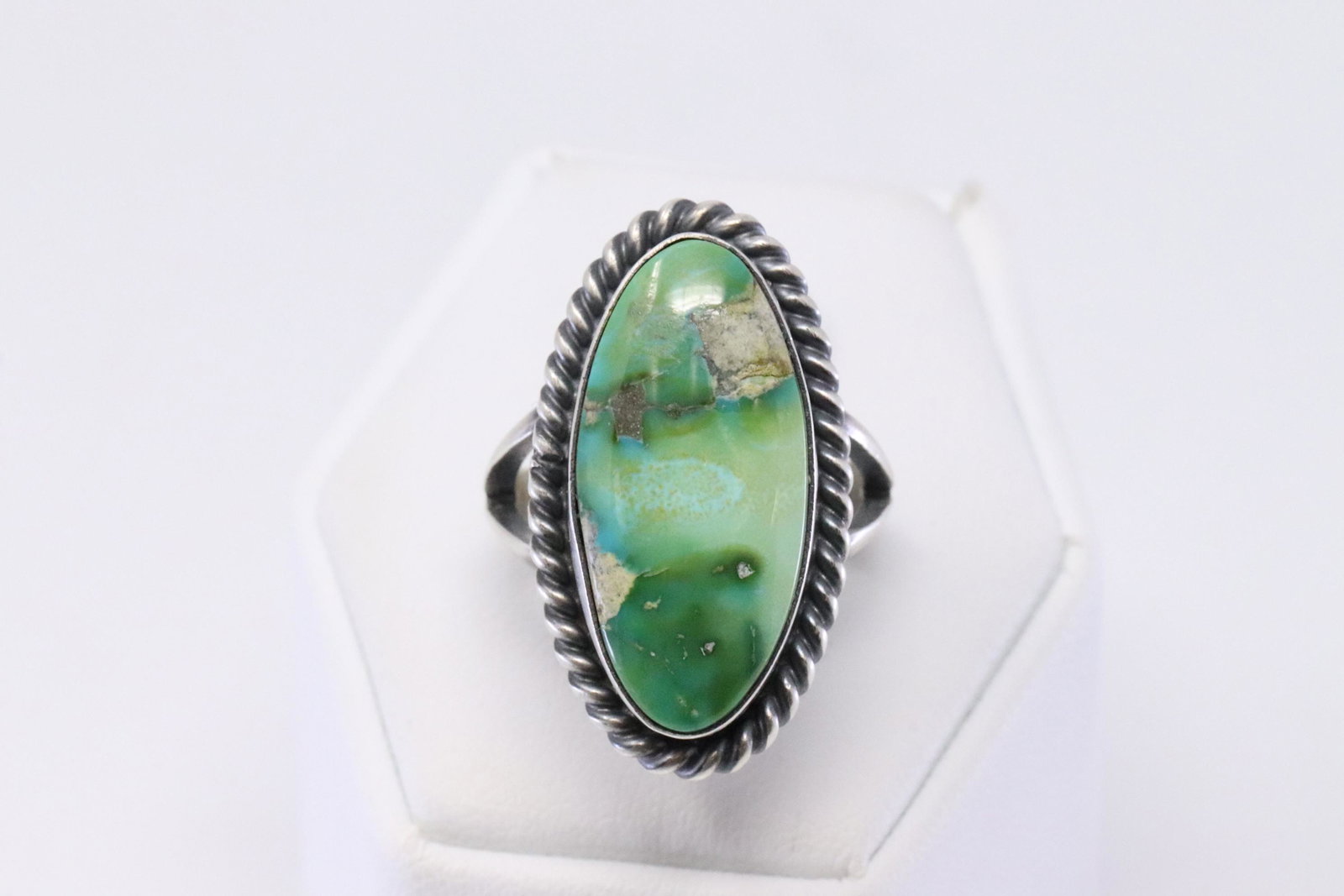Native American Navajo Handmade Sterling Silver Sonran: This is a Native American Navajo Handmade Sterling Silver Sonran Gold Turquoise Ring By Marry Ann Spencer.ring size is 5.75.