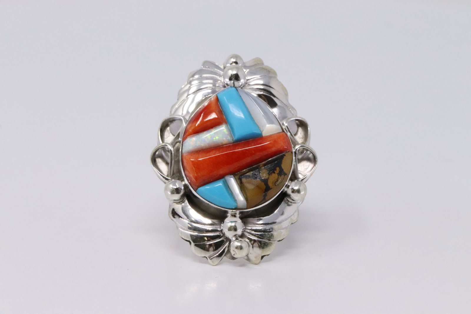 Native America Navajo Handmade Sterling Silver Inlay: This is a Native America Navajo Handmade Sterling Silver Inlay Multi-Color Ring By J. Ring size: 7.50.