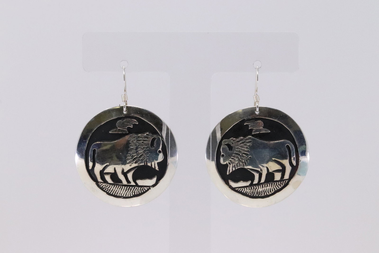 Native America Navajo Handmade Sterling Silver Leon: This is a Native America Navajo Handmade Sterling Silver Leon Dangling Earring By T&R.