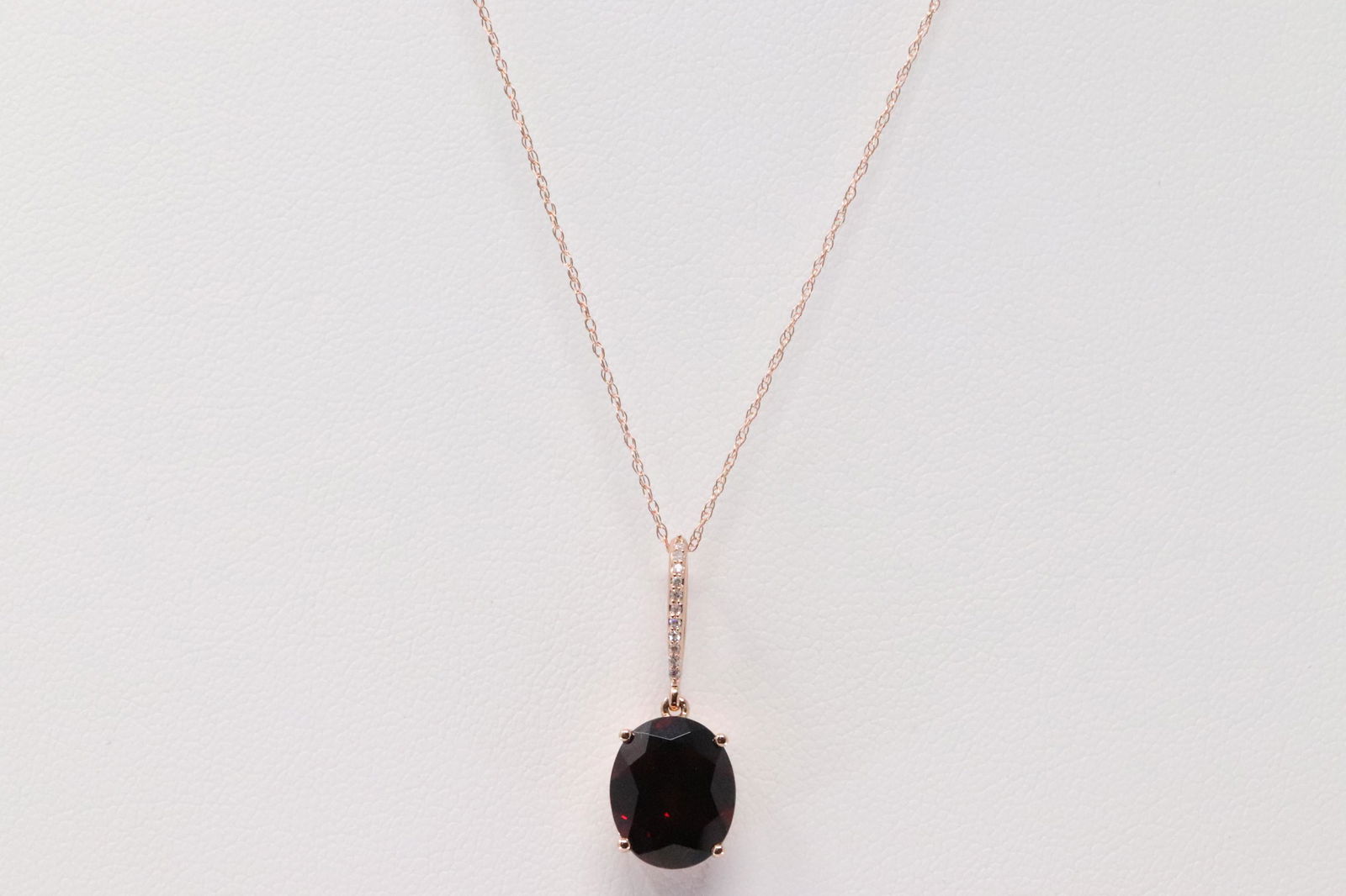 14Kt Rose Gold Garnet Diamond Pendant & Necklace. (1 of 2)