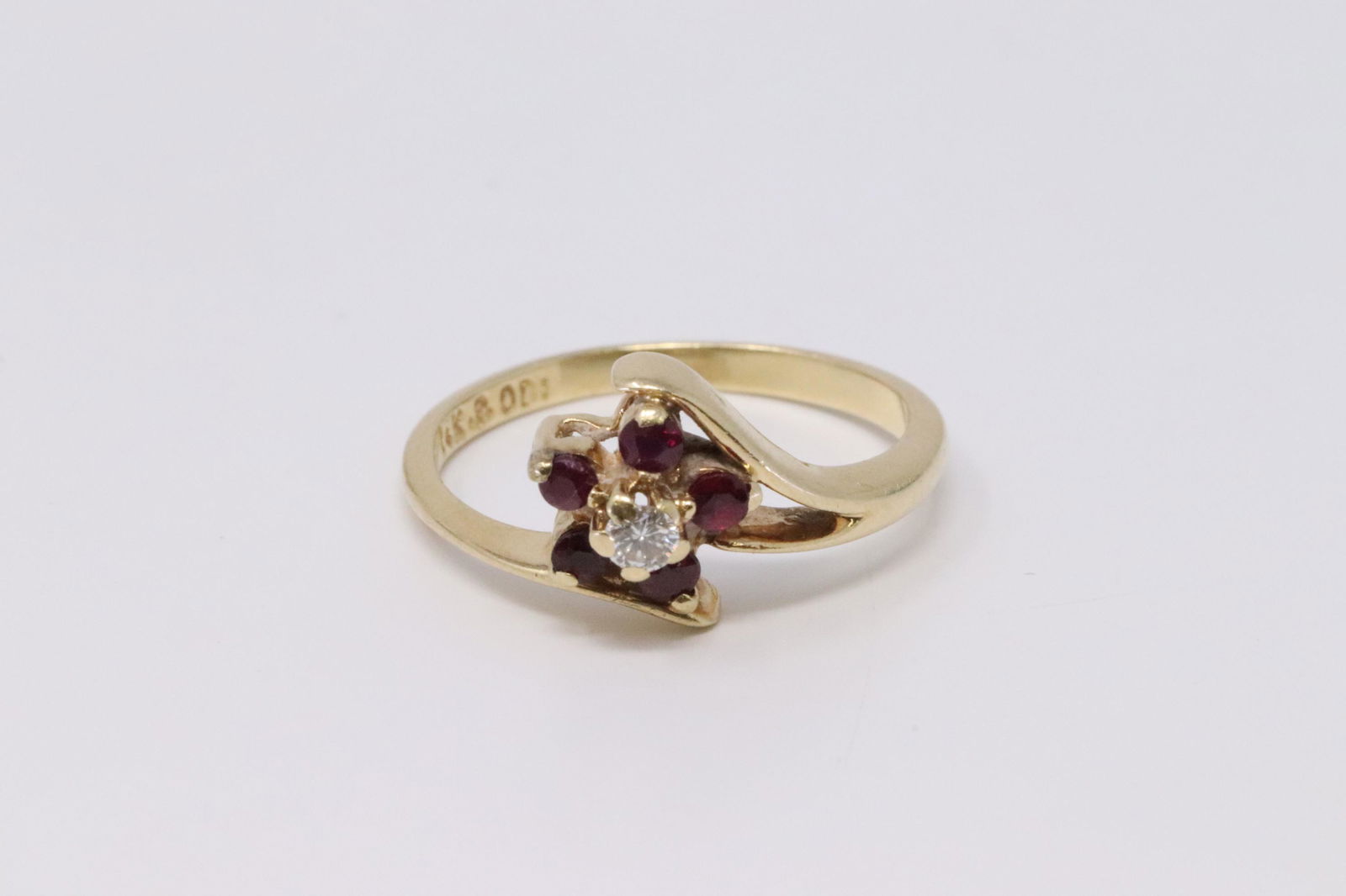 14KT Diamond/Ruby Flower Ring (1 of 4)