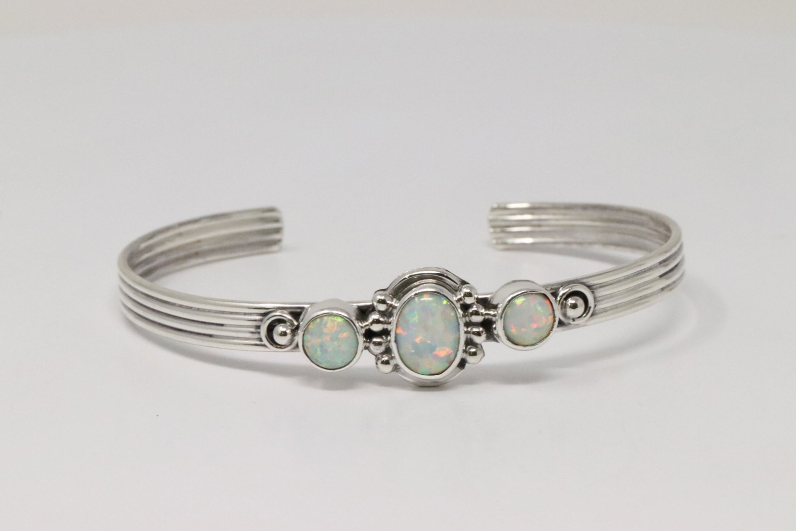Native American Navajo Handmade Sterling Silver White: This is a Native American Navajo Handmade Sterling Silver White Opal Bracelet By Grace Kenneth.