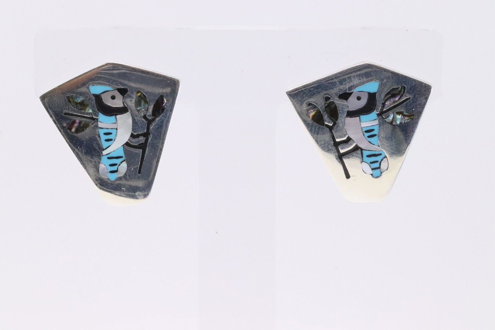 Native American Zuni Handmade Sterling Silver Blue Jay: This is Native American Zuni Handmade Sterling Silver Blue Jay Post Earring's By Sanford Edaakie.