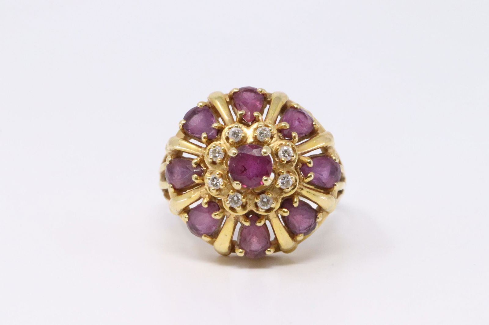 18Kt Yellow Gold Vintage Ruby Diamond Ring. (1 of 4)