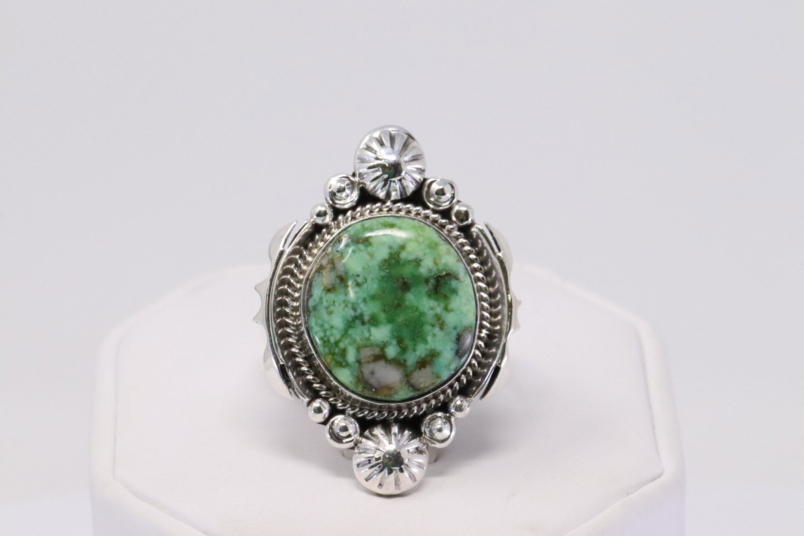 Native American Navajo Handmade Sterling Silver Sonora: This is a Native American Navajo Handmade Sterling Silver Sonora Gold Turquoise Ring By Daniel Benally. Ring size: 9.75.
