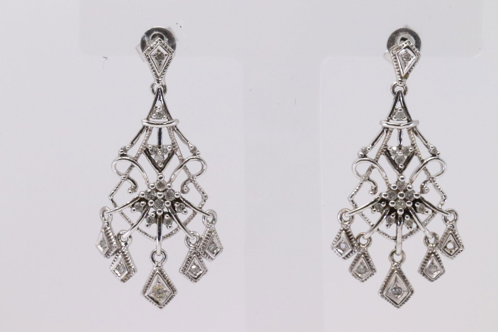 14kt Art Deco Diamond White Gold Earrings (1 of 3)