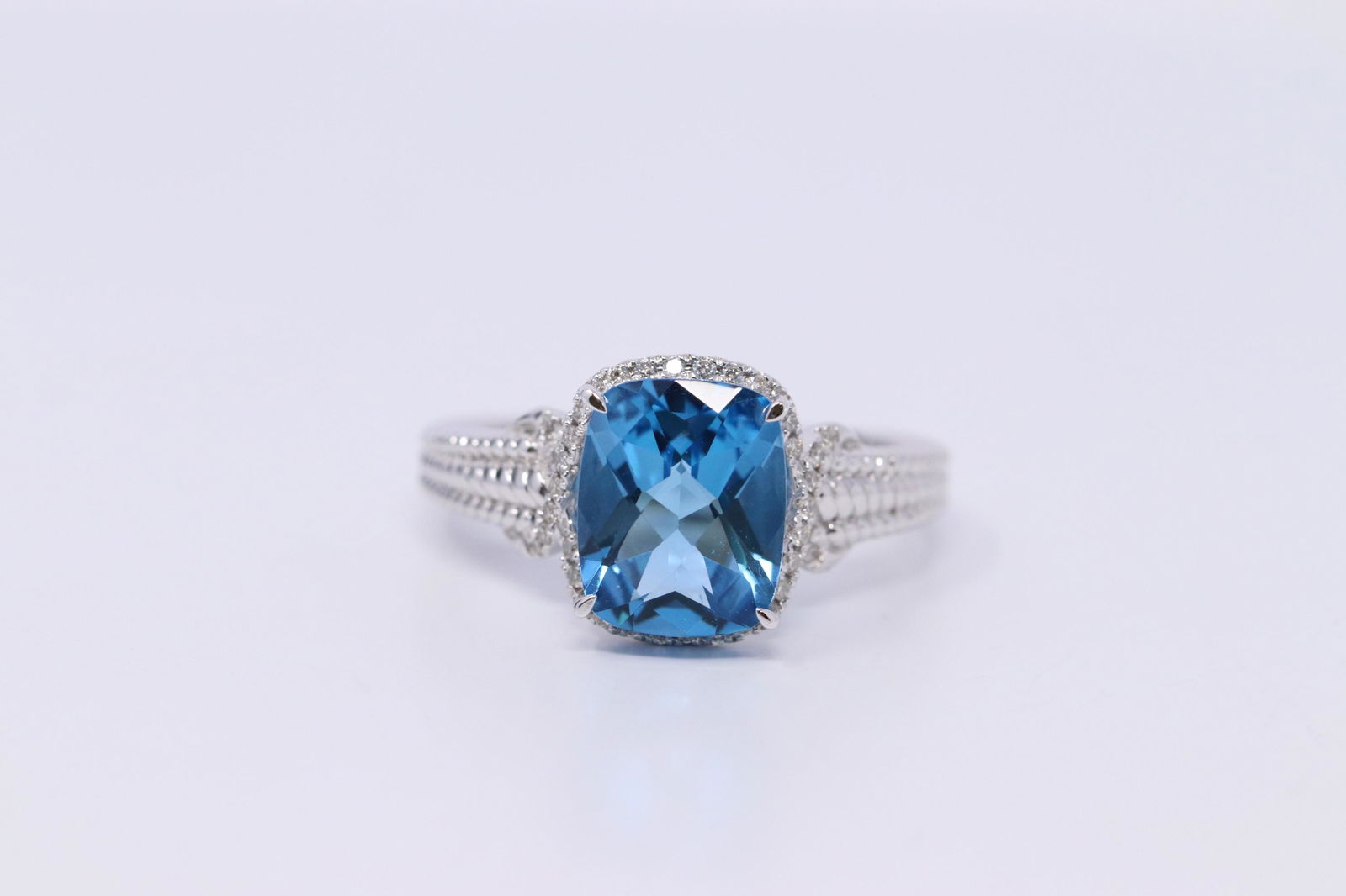 14Kt White Gold Diamonds & Blue Topaz Ring (1 of 5)