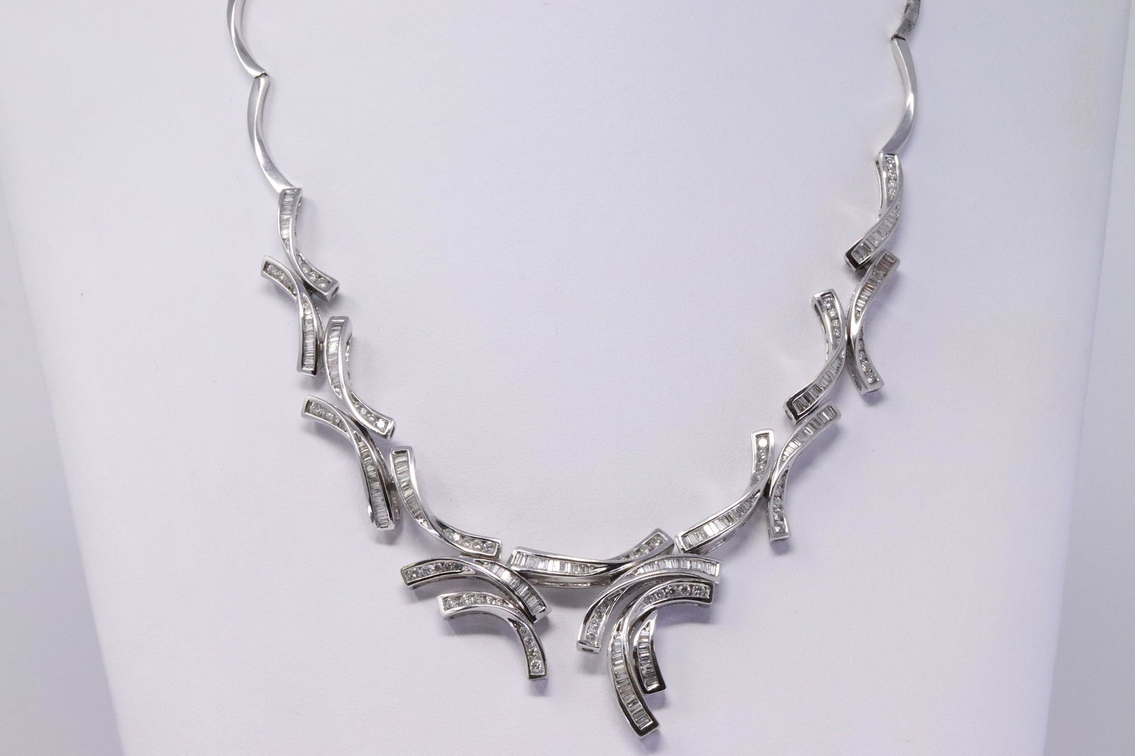 18Kt Baguette & Round Cut Diamond Necklace (1 of 6)