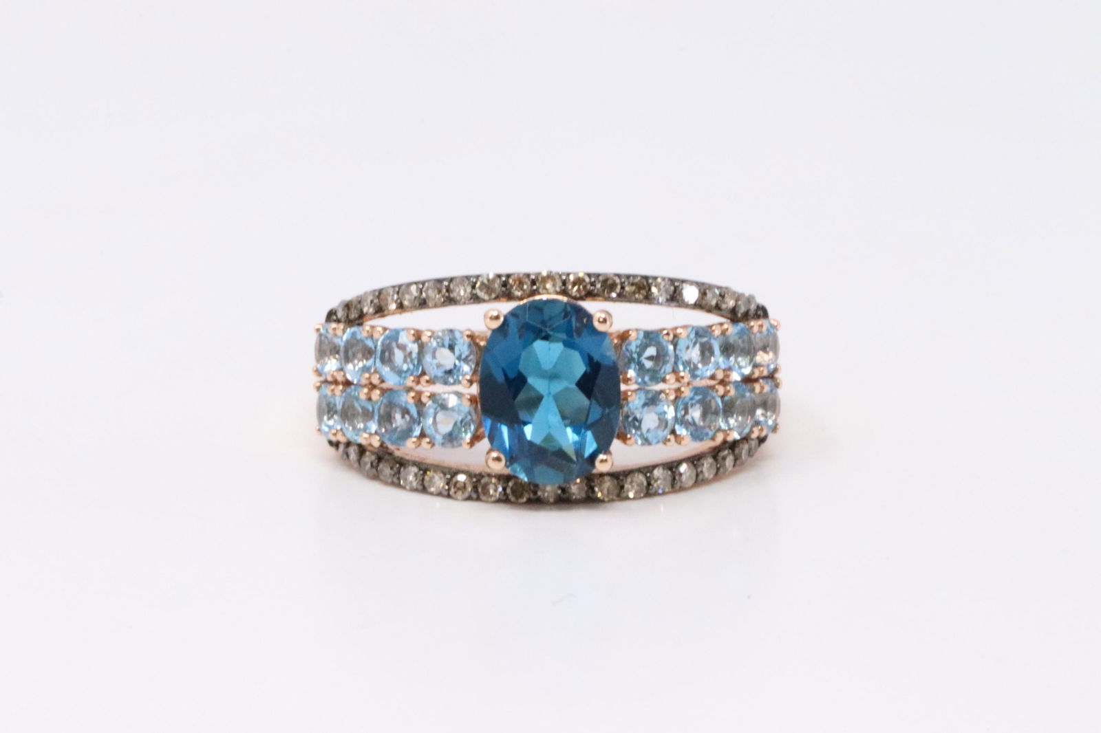 14Kt Rose Gold Blue Topaz & Diamond Ring. (1 of 4)