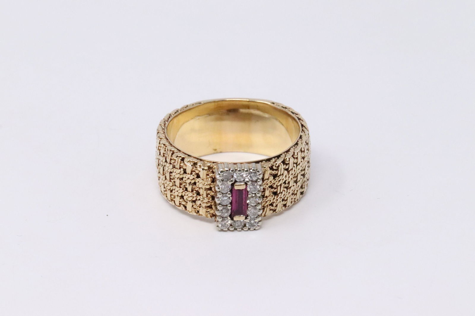 14Kt Yellow Gold Diamond Ring w/ Baguette Cut Ruby (1 of 5)