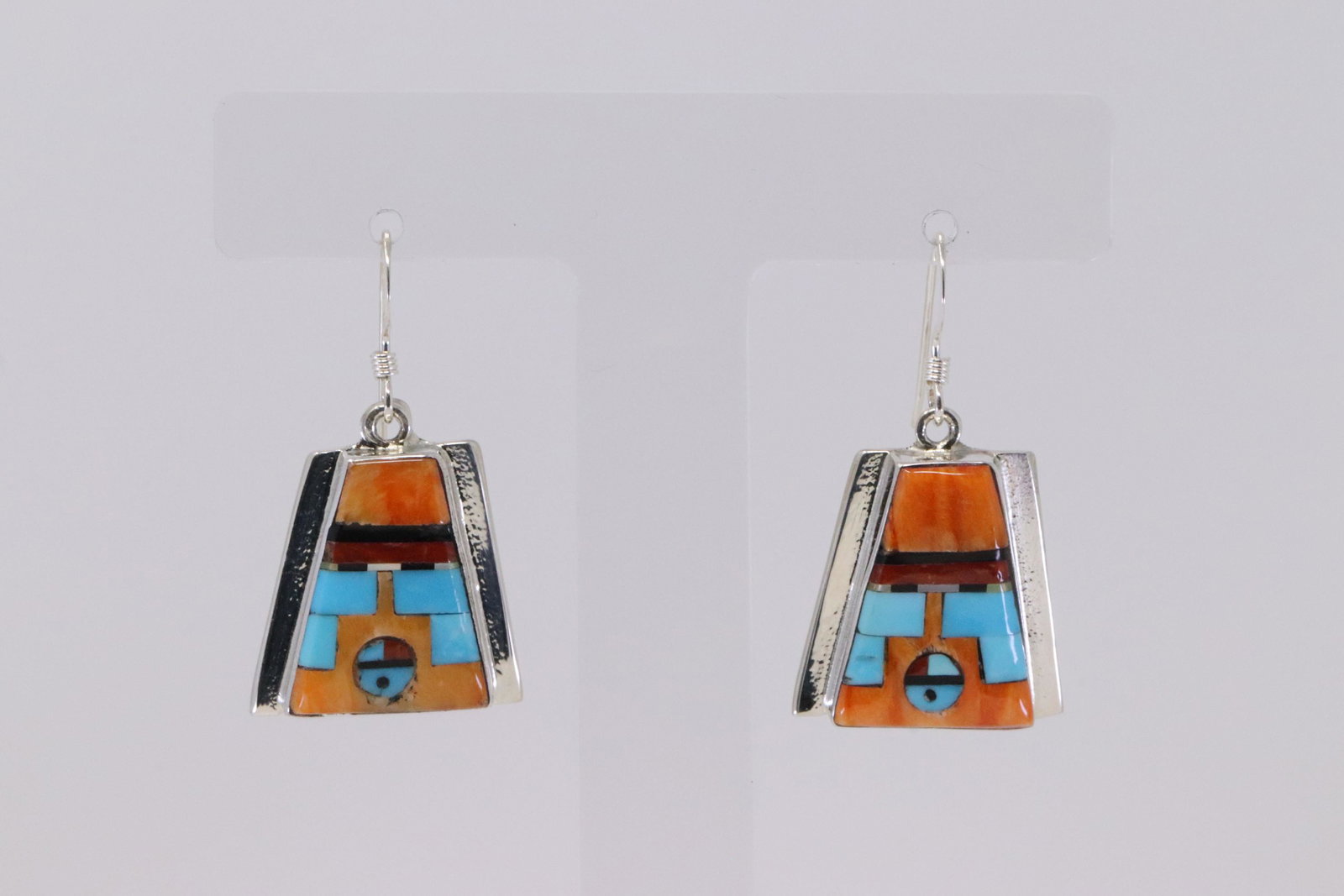Native America Zuni Handmade Sterling Silver Muti-Color: This is a Native America Zuni Handmade Sterling Silver Muti-Color Dangling Earring's By Ray & Patty.
