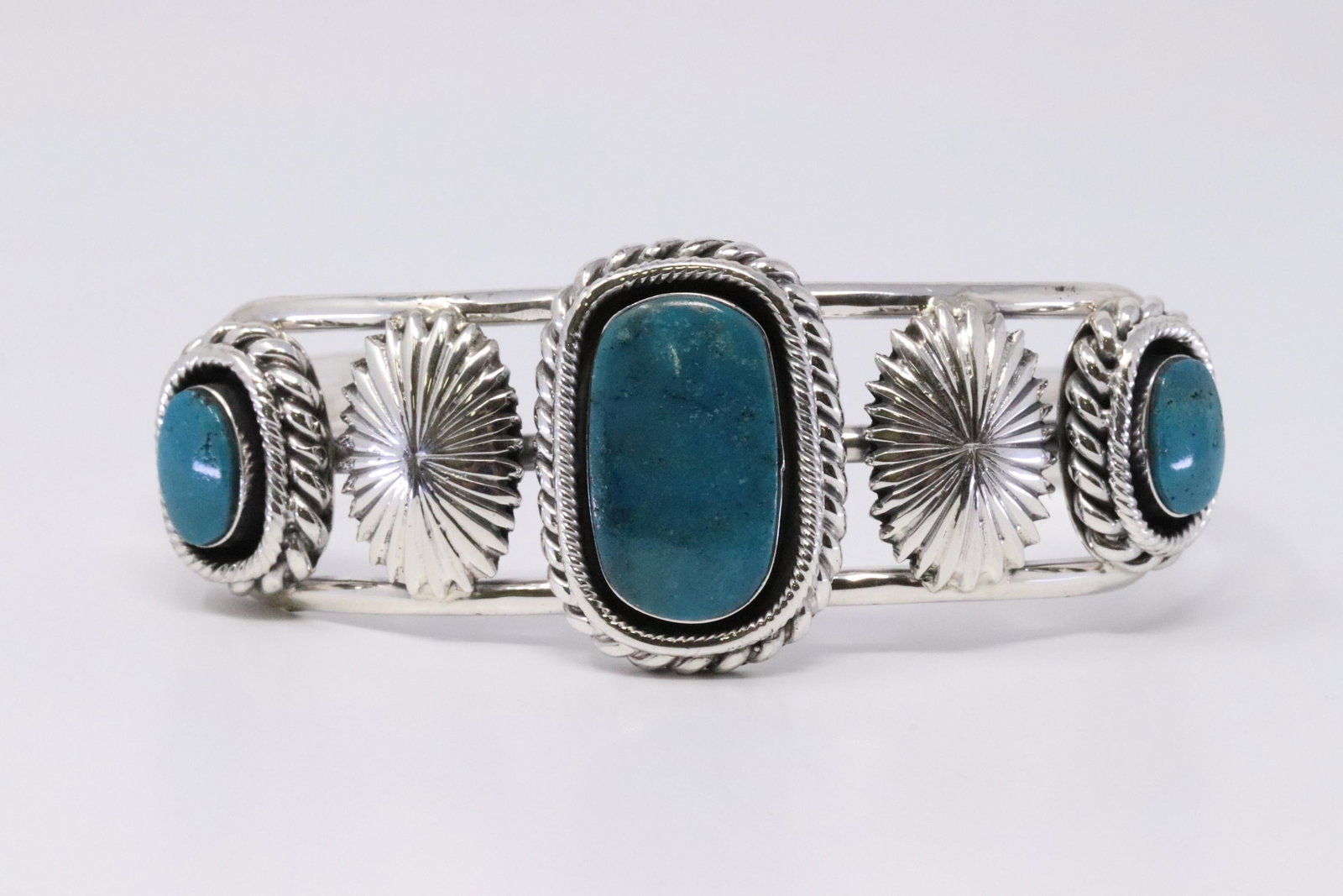 Native American Navajo Handmade Sterling Silver: This is a Native American Navajo Handmade Sterling Silver Turquoise Bracelet 3 Stone Cuff By Daniel Benally.