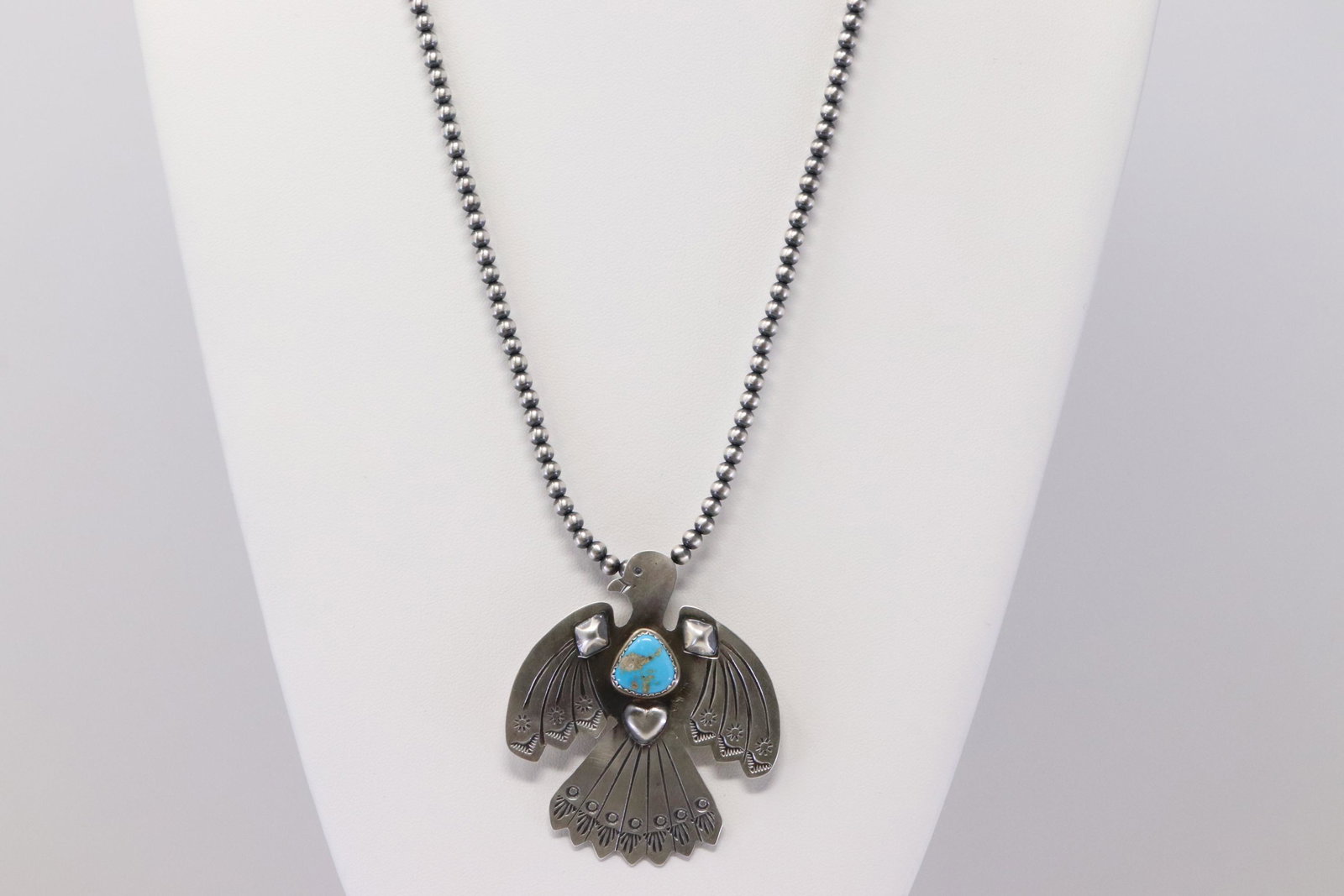 Native America Handmade Navajo Sterling Silver: This is a Native America Handmade Navajo Sterling Silver Turquoise Pendant & Necklace By Tim Yazzie. Necklace length: 24.00"