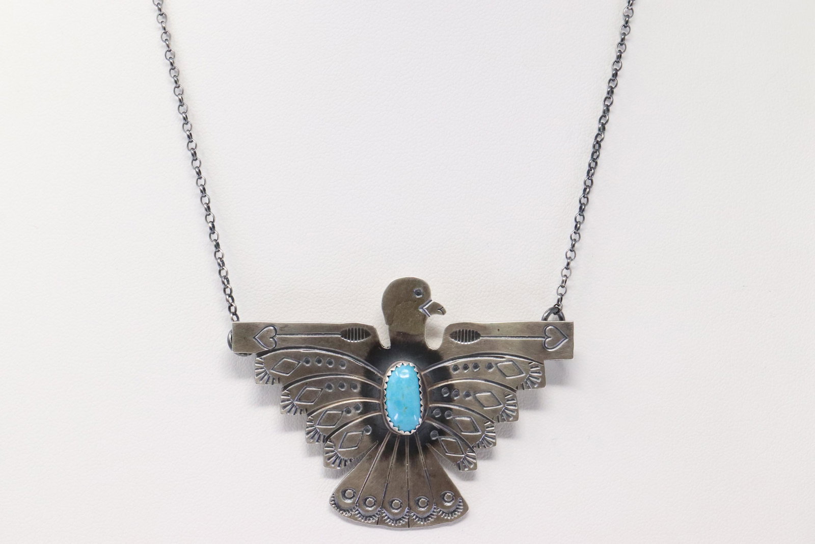 Native America Navajo Handmade Sterling Silver: This is a Native America Navajo Handmade Sterling Silver Turquoise Necklace By Tim Yazzie. Necklace length: 16.00"