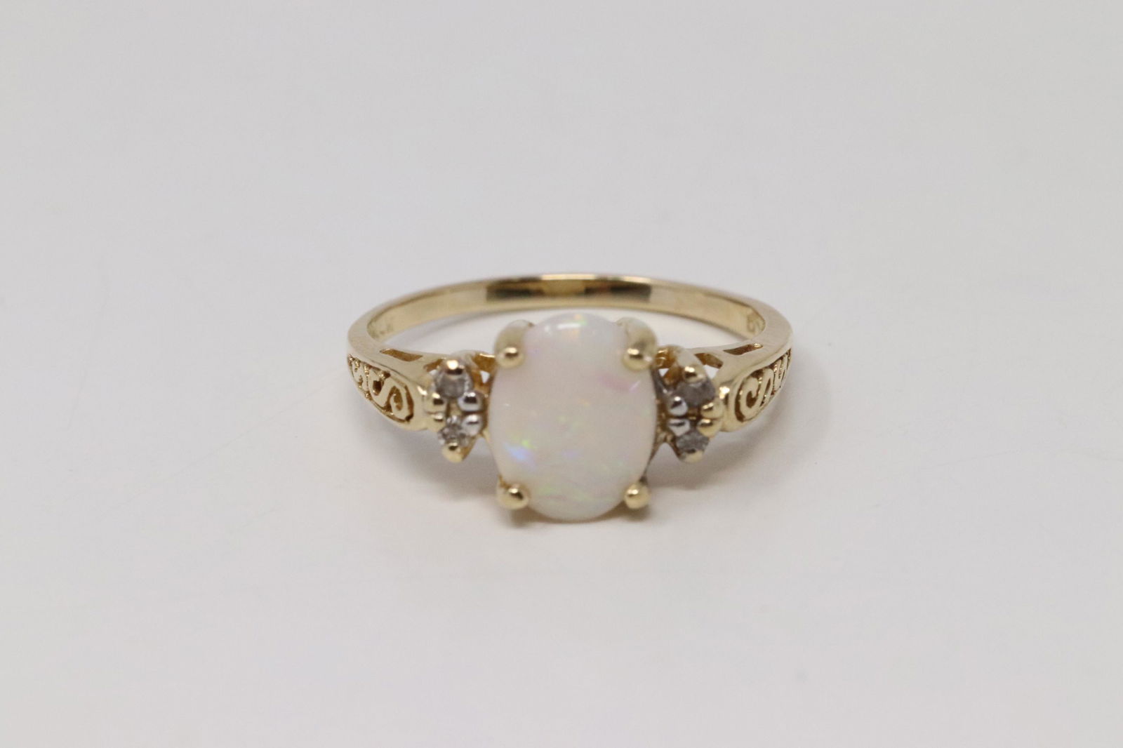 14K Yellow Gold Opal Diamond Ring. (1 of 4)