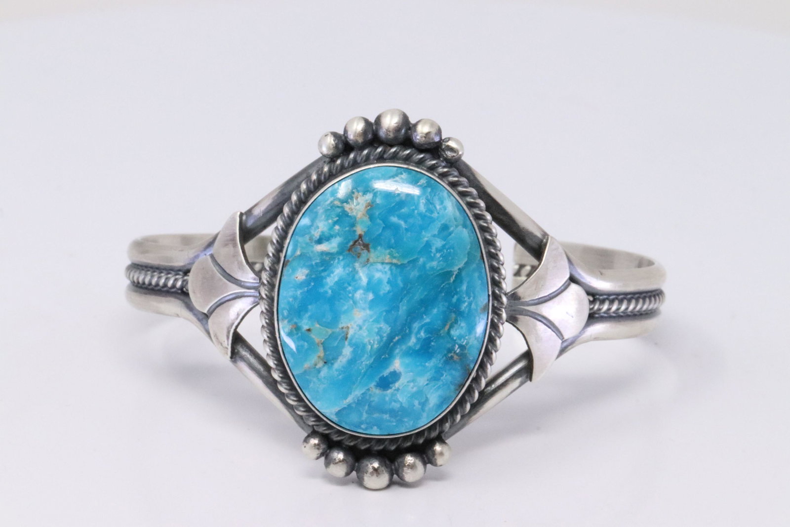 Native American Navajo Handmade Sterling Silver Kingman: This is a Native American Navajo Handmade Sterling Silver Kingman Turquoise Bracelet By Mary Ann Spencer.