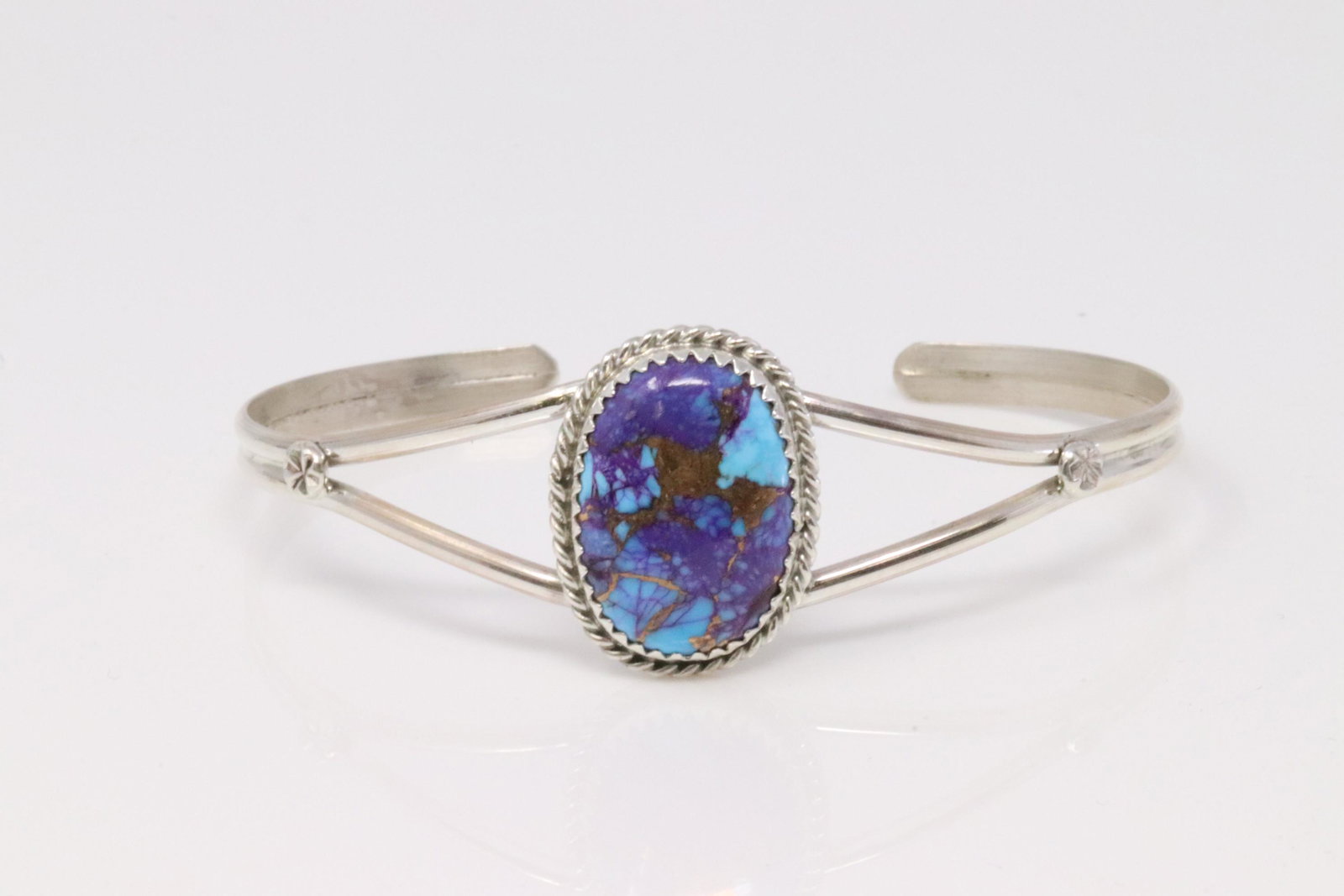 Native America Navajo Handmade Sterling Silver: This is a Native America Navajo Handmade Sterling Silver Compressed Turquoise Bracelet By Virginia Cadman.