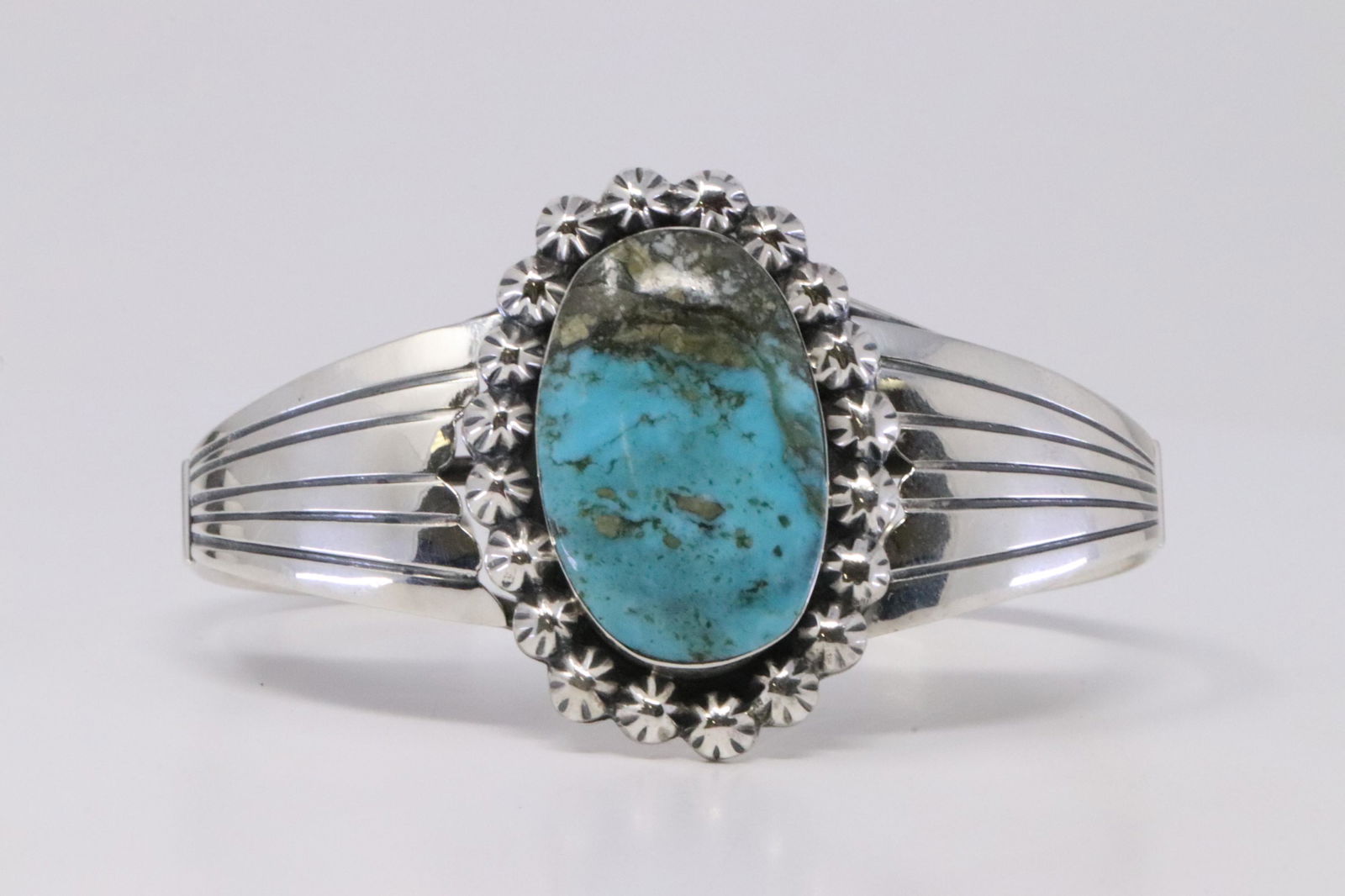 Native America Navajo Handmade Sterling Silver: This is a Native America Navajo Handmade Sterling Silver Turquoise Bracelet By David Lee.