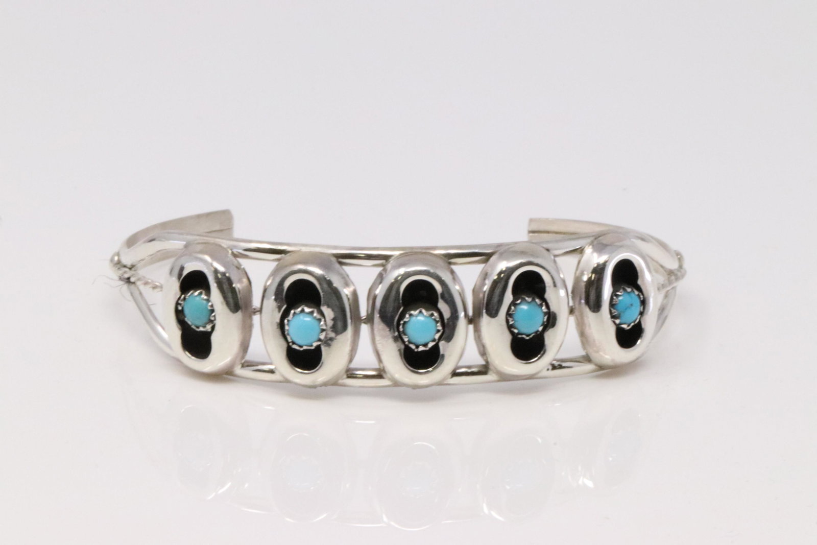 Native America Handmade Navajo Sterling Silver: This is a Native America Handmade Navajo Sterling Silver Turquoise Bracelet By Janice Spencer.