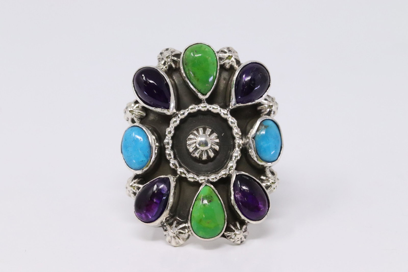 Native America Navajo Handmade Sterling Silver: This is a Native America Navajo Handmade Sterling Silver Multi-Color Ring By R.B. Ring size: 7.50.