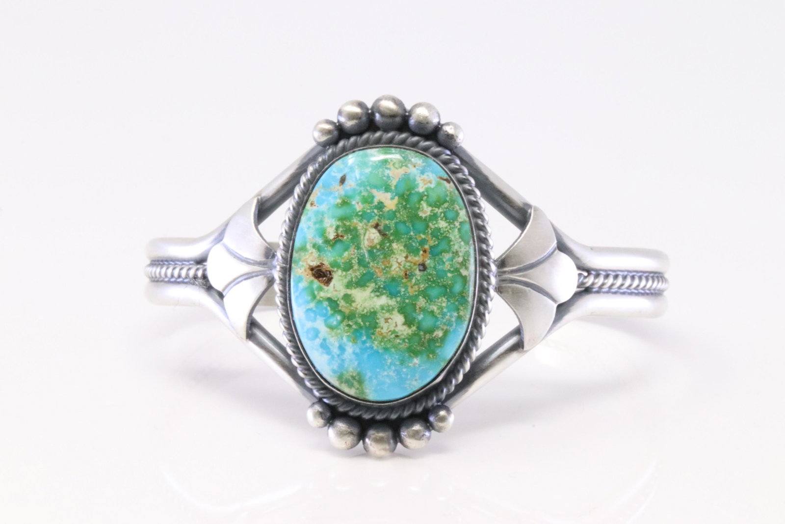 Native American Navajo Handmade Sterling Silver Sonora: This is a Native American Navajo Handmade Sterling Silver Sonora Gold Turquoise Bracelet By Mary Ann Spencer.